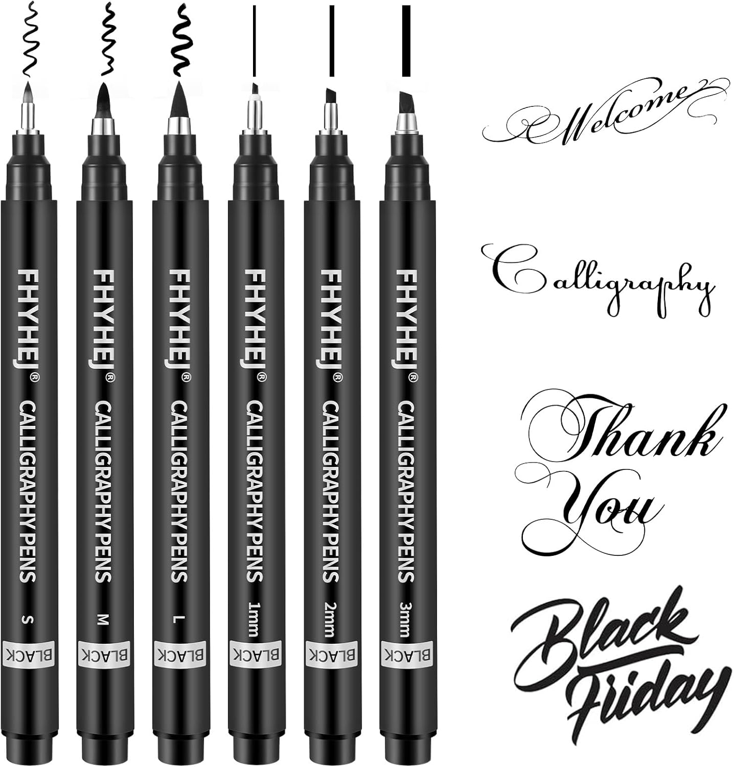6 Size Calligraphy Brush Pens Set for Beginner Hand Lettering | Calligraphy Pens for Writing, Hand Lettering Pens, Calligraphy Kits for Beginners, Art Drawing, Sketching, Scrapbooking