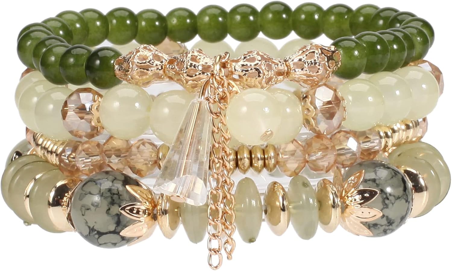 Caiyao 4Pcs Bohemia Multilayer Stackable Beaded Bracelets Set Colorful Crystal Stone Gold Beaded Stretch Bracelets Hawaii Charm Bracelet for Women Men Summer Beach Boho Vacation Jewelry Gifts