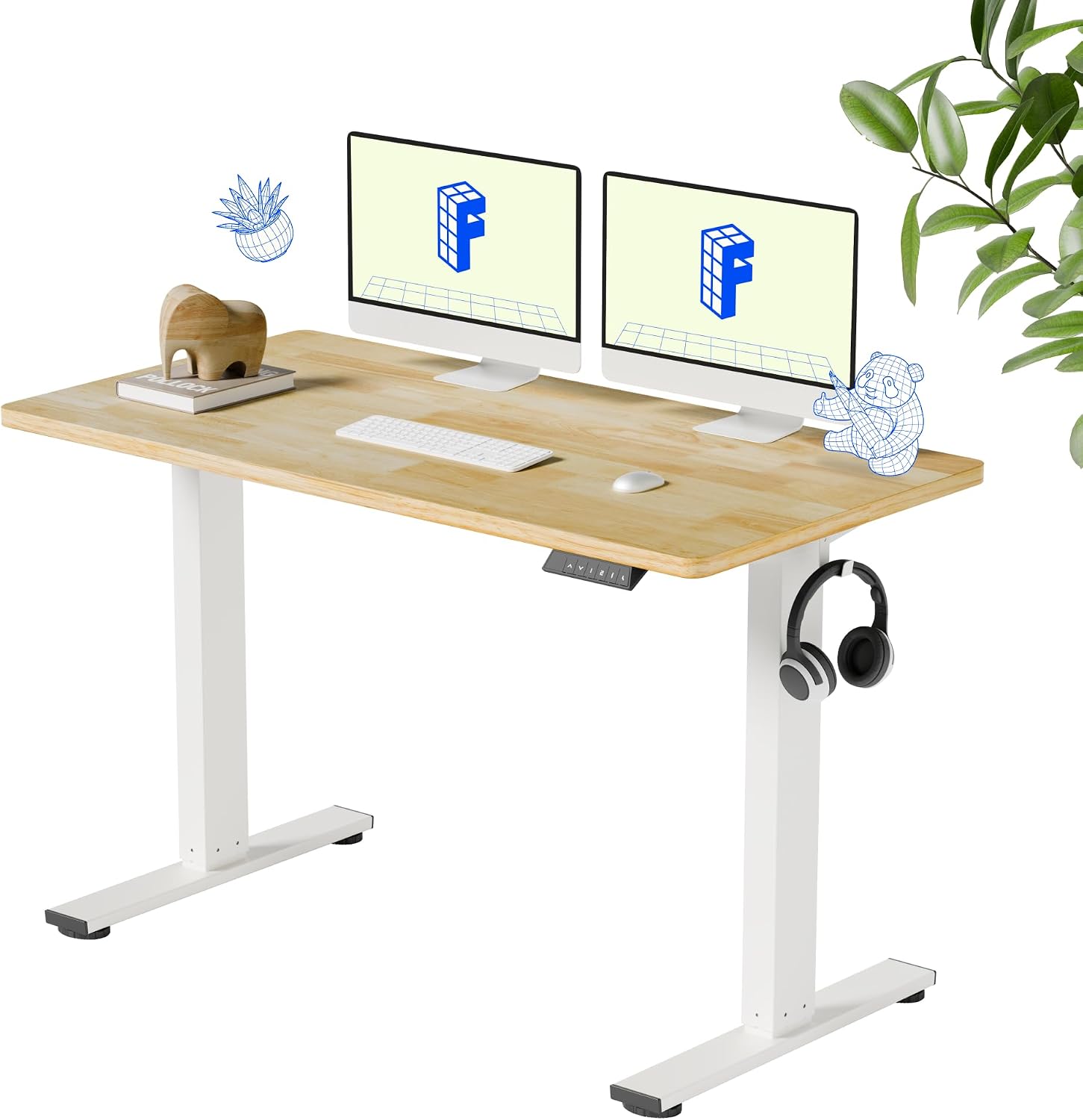 FLEXISPOT 48" x 24" Solid Wood Standing Desk, White Frame | Real Wood Desktop with Natural Grain, Durable & Sustainable, 176 LBS Capacity, Ideal for Home Office and Multi-Monitor Setups