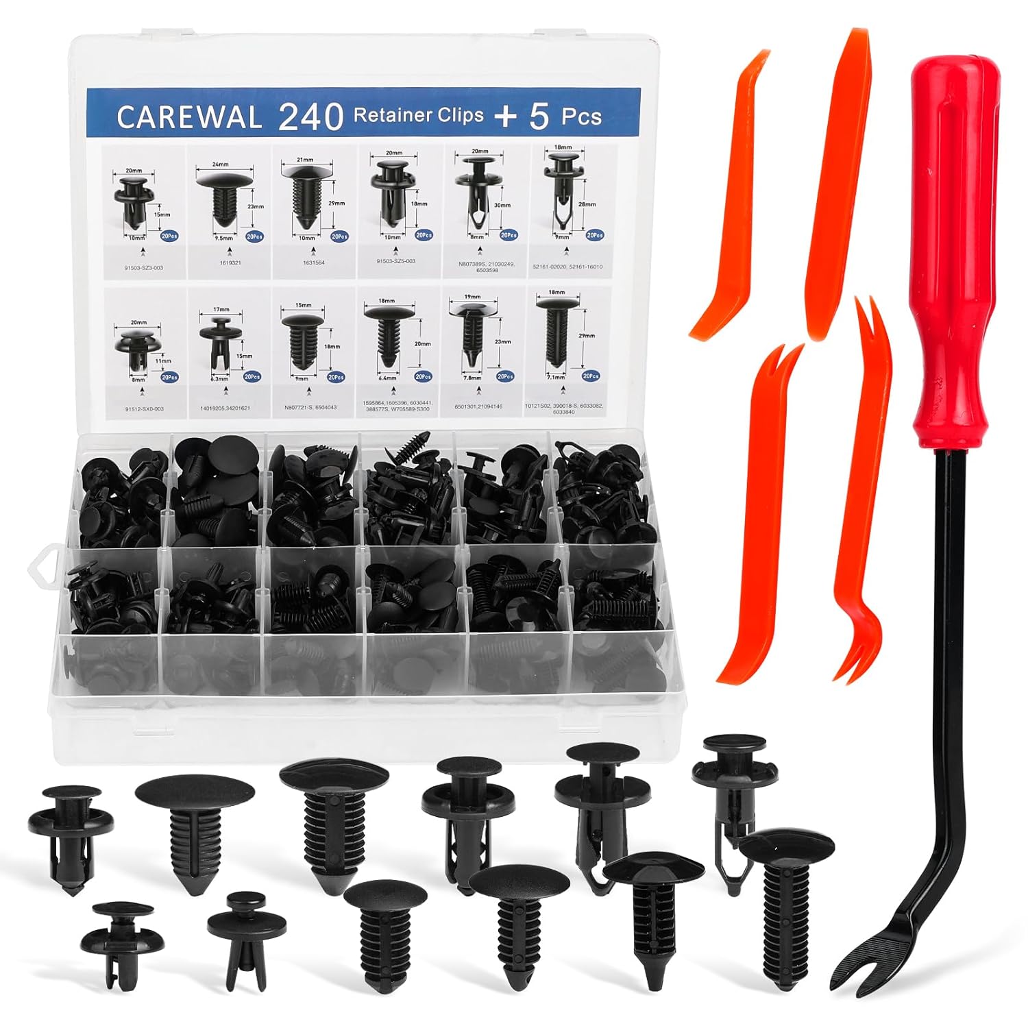 240 Pcs Bumper Clips Car Clips Plastic Rivets of 12 Most Popular Sizes and 5 Fastener Removers Fasteners Push Retainer Kit Auto Push Pin Rivets Set