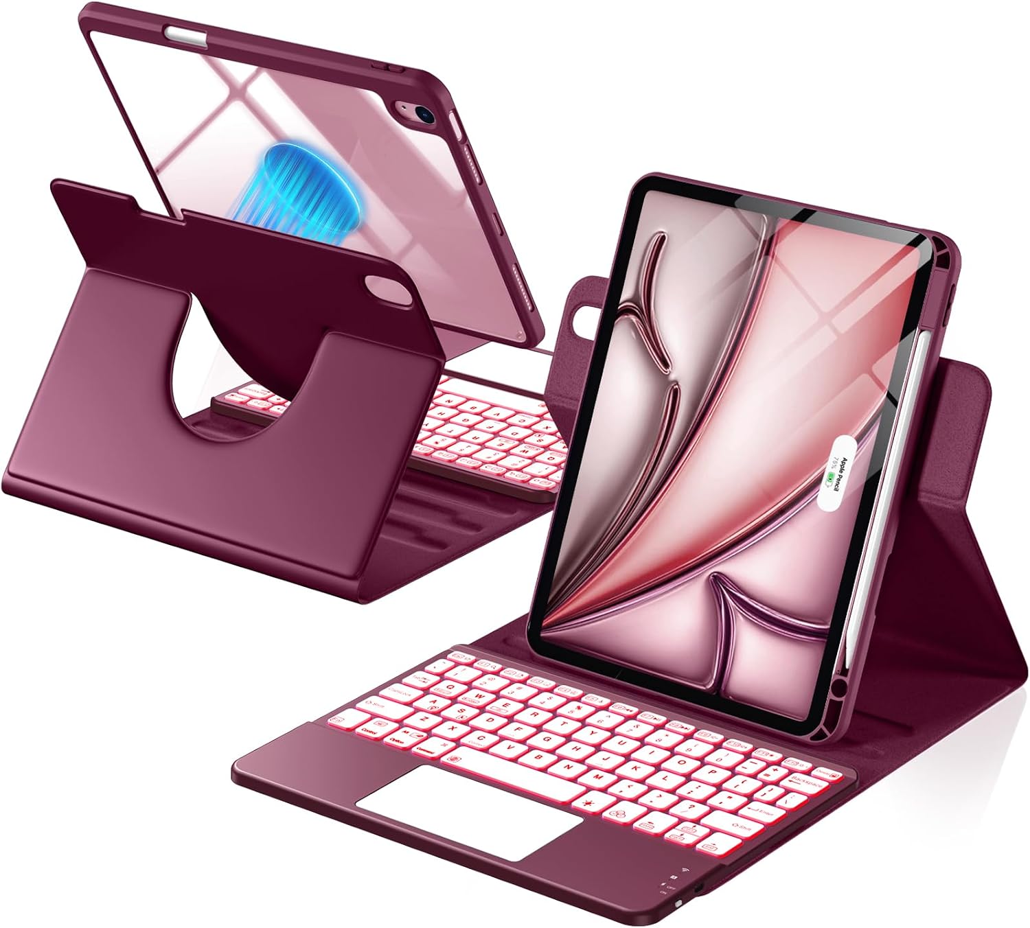 Hamile for iPad Air 11-inch & Air 5/4th Generation Case with Keyboard - 360 | Rotation Detachable Backlit Folio Cover, Multi-Touch Trackpad, Stain Proof, for Air 5/4th 10.9 & 11 in M4/M3/M2, Dark Cher