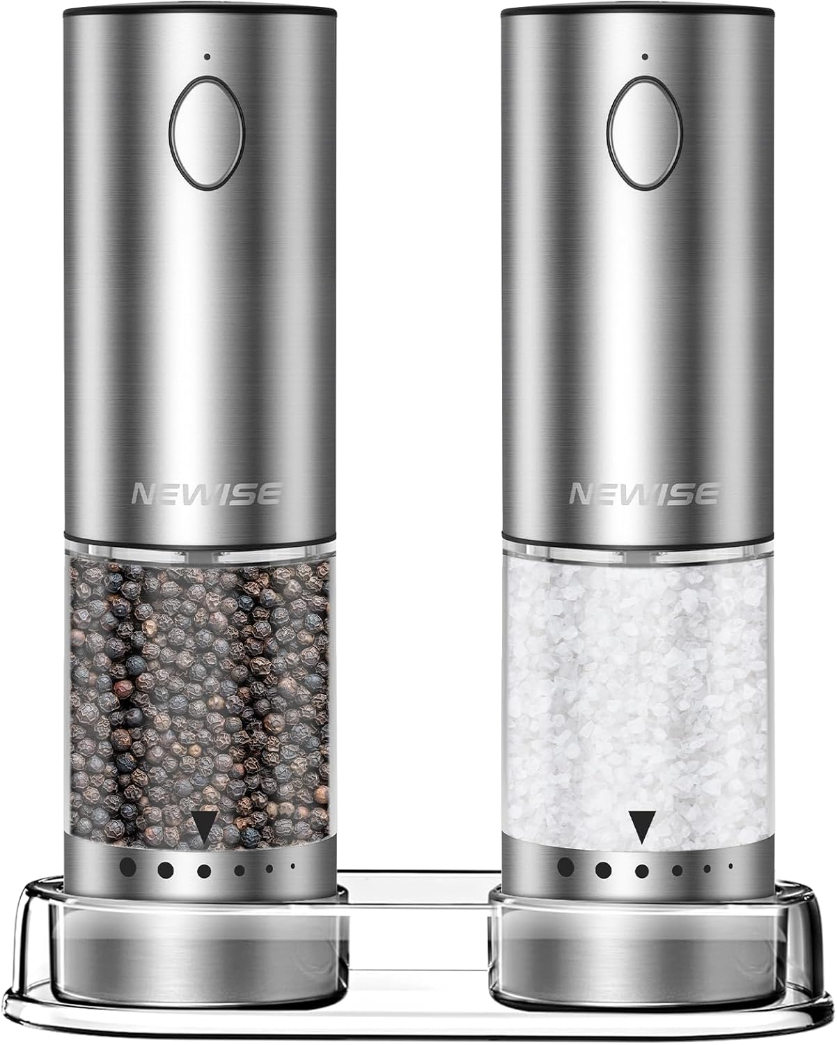Newise Electric Salt and Pepper Grinder Set - Rechargeable Stainless Steel Salt and Pepper Shakers with LED Lights, Adjustable Coarseness, Large Capacity, Kitchen Appliances Gifts for Women