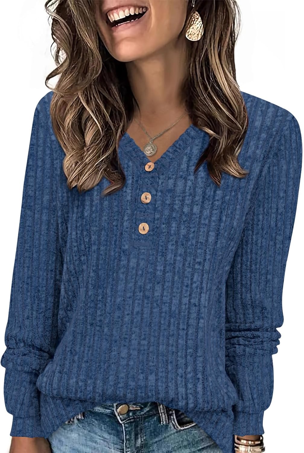 HOTGIFT Sweaters for Womens Winter Long Sleeve V Neck Shirts Casual Loose Fall Fashion Pullover Clothes