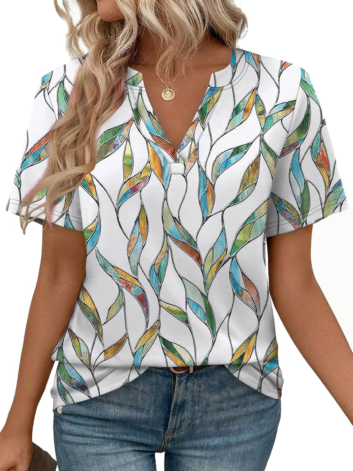 WEESO Womens Tops Summer Short Sleeve V Neck Blouses Business Casual Loose Fit Tshirts Trendy Fashion Outfits