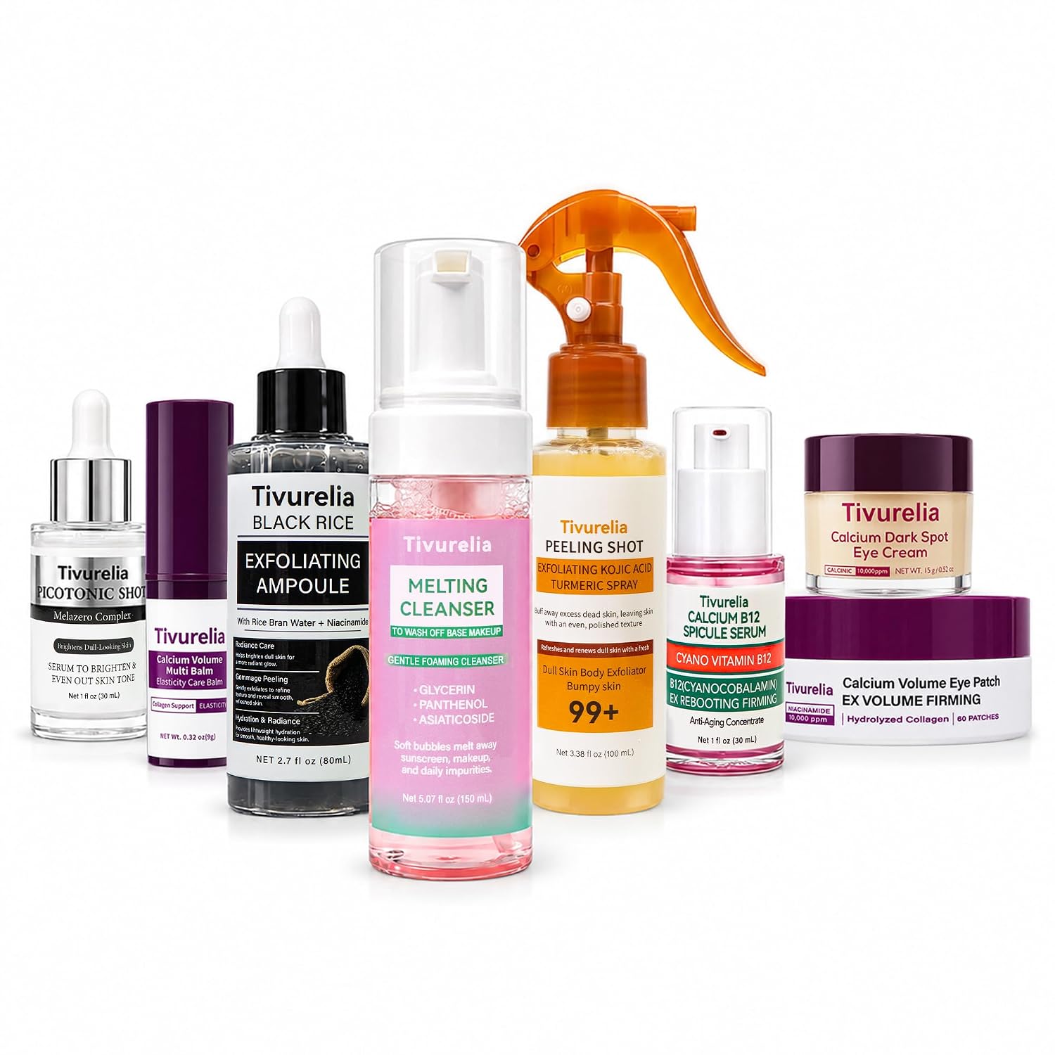 Calcium Daily Skincare Set, Facial Care Kit with Cleanser, Serums, Calcium Multi Balm Stick & Eye Patches, Hydrating Moisturizing Routine for Soft, Smooth-Looking Skin.