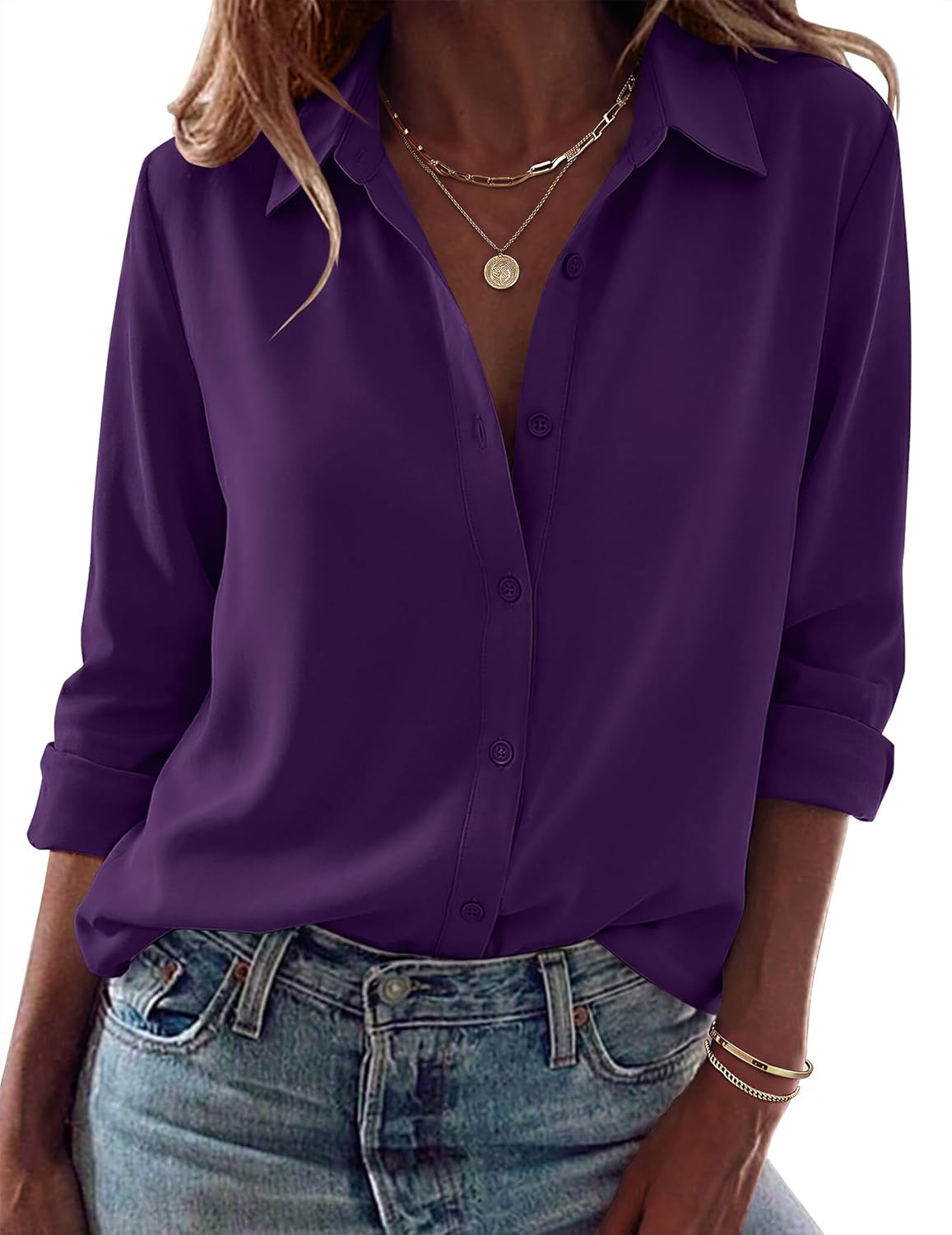 Zeagoo Blouses for Women Dressy Casual Long Sleeve Button Down Shirts Collared Summer Tops Fall Fashion Clothes