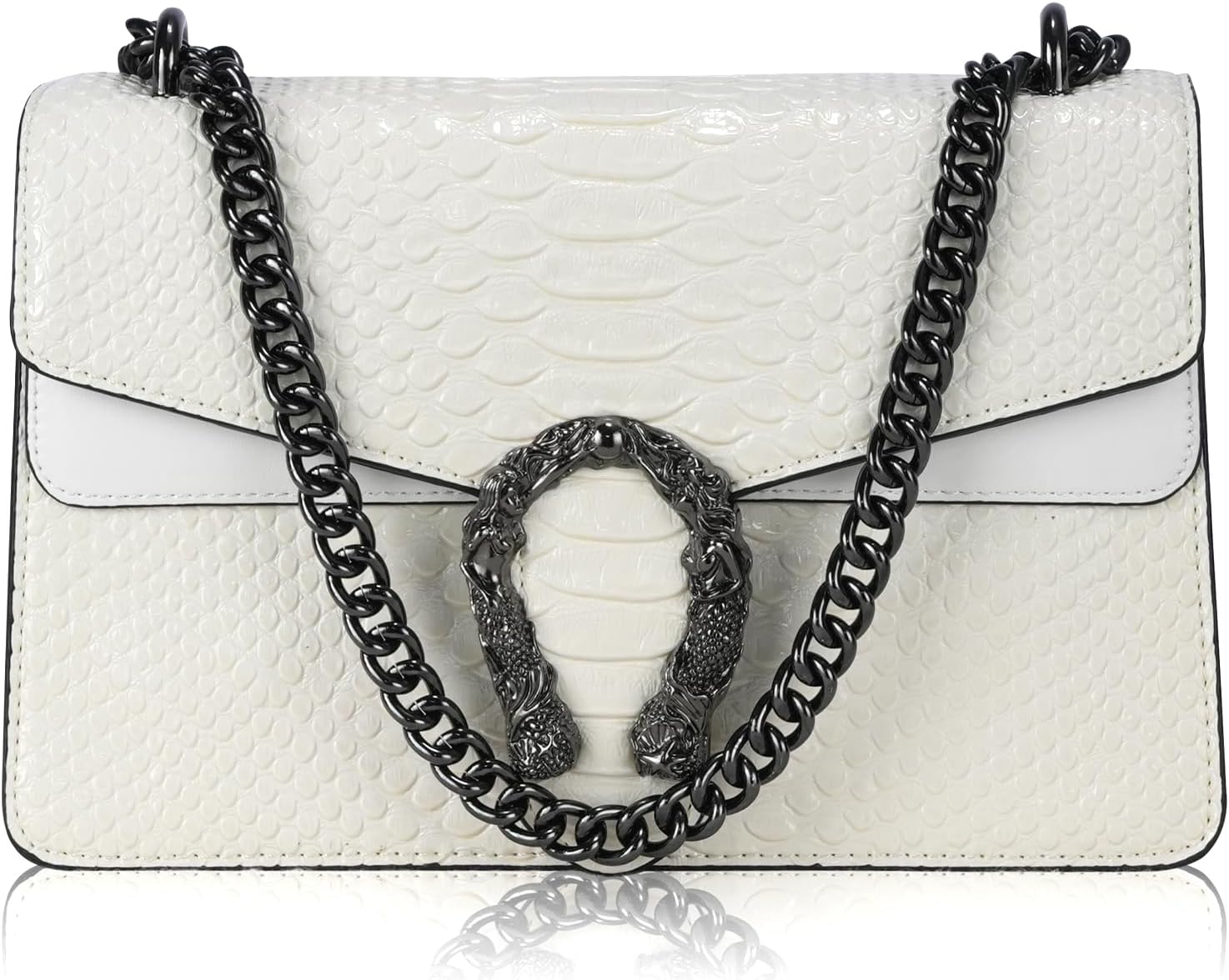 Aiqudou Crossbody Bag and Satchel Purse for Women - Fashion Snake Print Chain Purse Luxury PU Leather HandBag