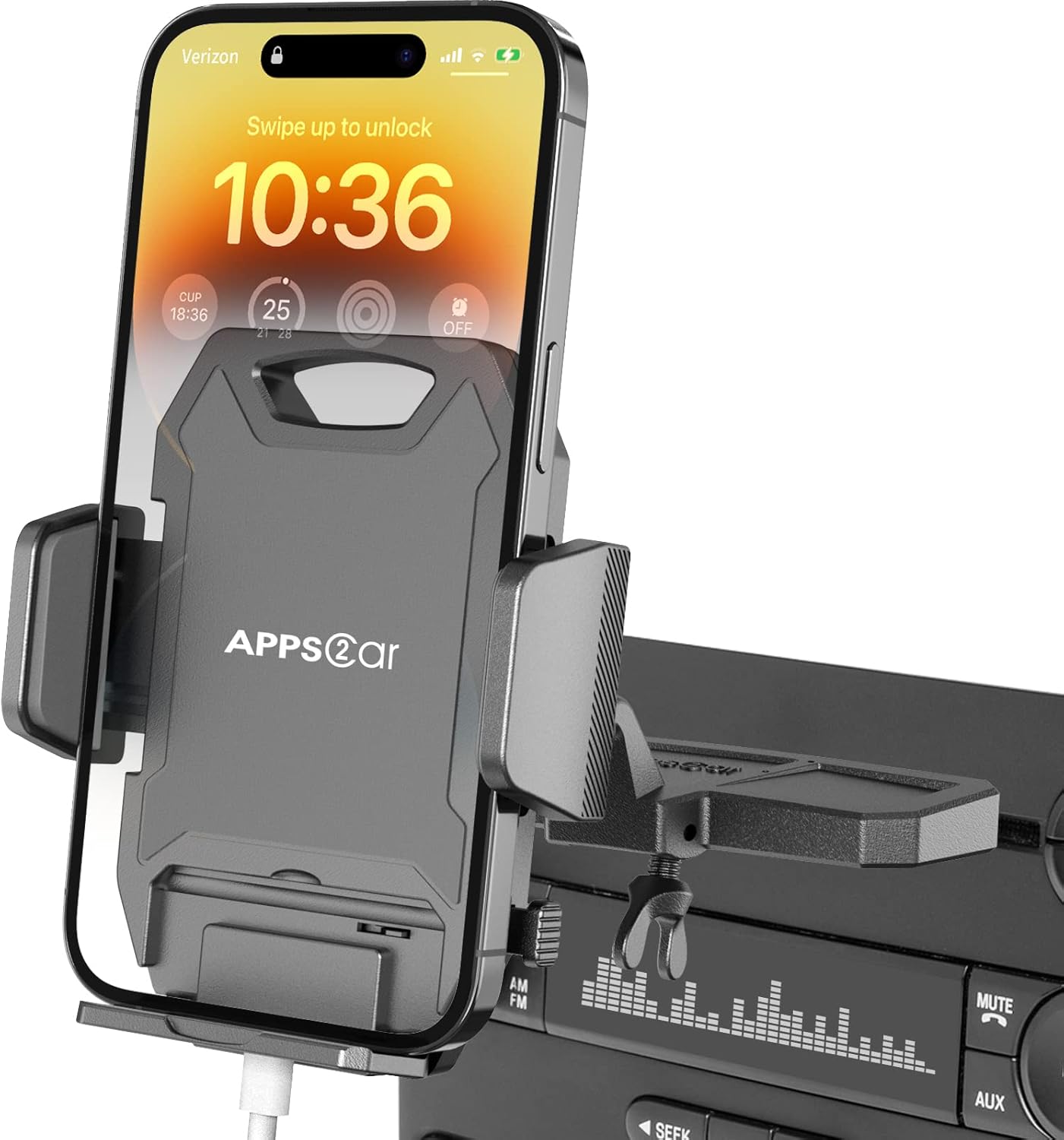 APPS2Car Sturdy CD Slot Phone Mount with One Hand Operation Design, Hands-Free Car Phone Holder Universally Compatible with All iPhone & Android Cell Phones, for Smartphone Mobile