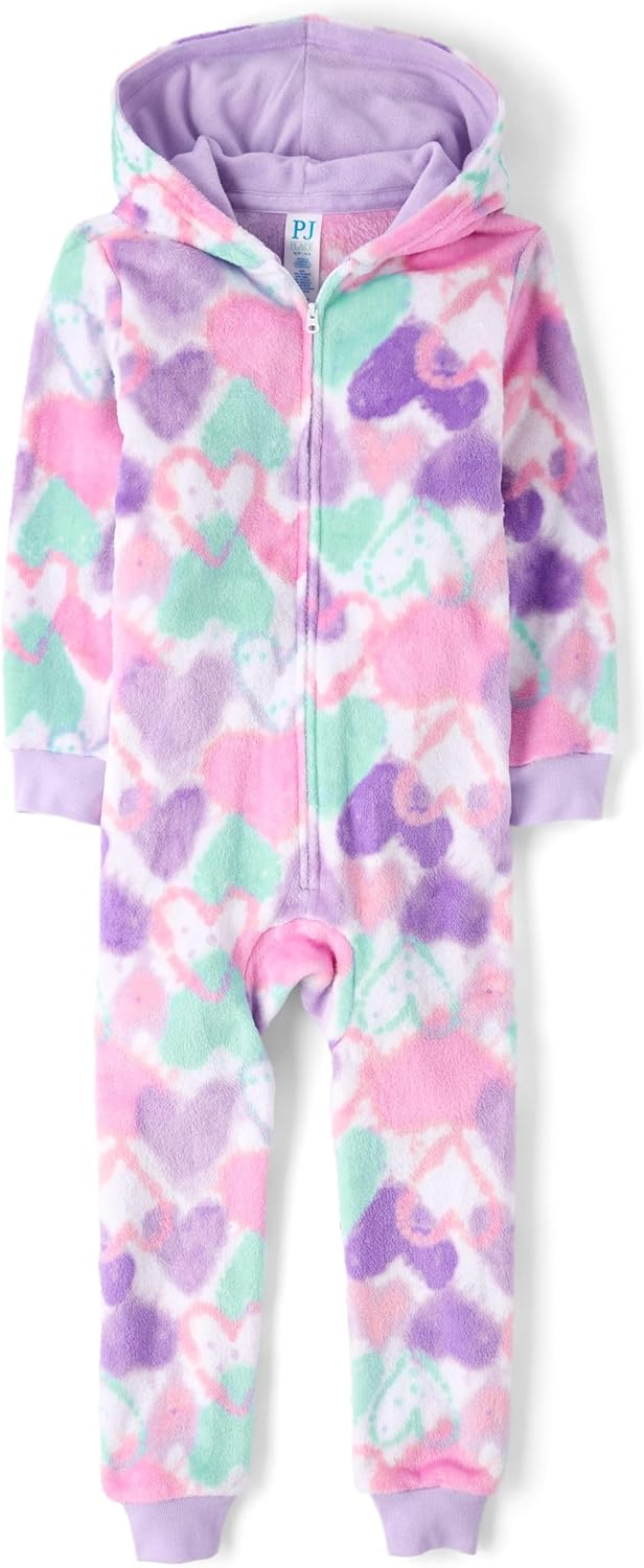 The Children's Place Girls' Long Sleeve Fleece Zip Up One Piece Pajama