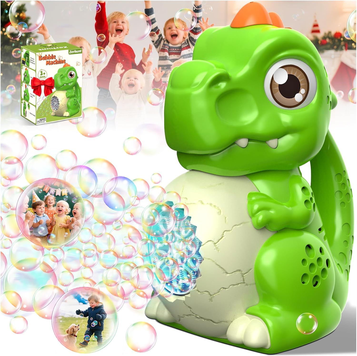 Toddler Toys Dinosaur Bubble Machine: Automatic Blower with Lights, Large 150ML Tank & Powerful Motor - Produces 15,000+ Colorful Bubbles/Min for Magical Party, Birthday