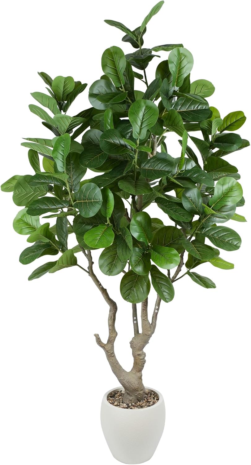 7.6 Feet Fiddle Leaf Fig Artificial Tree with Lush Leafy Foliage in Large Decorative Planter – Faux Fake Plants for Home Office Decor Suitable for Indoor Outdoor Use
