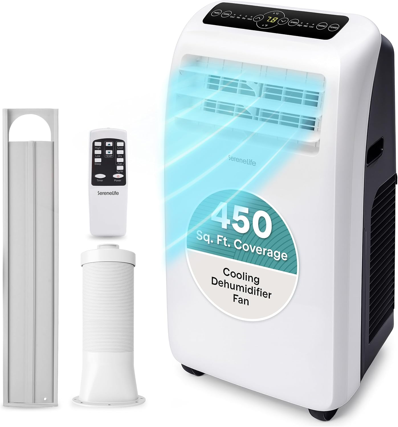 SereneLife Small Air Conditioner Portable 12,000 BTU with Built-in Dehumidifier - Portable AC Unit for Rooms up to 550 sq ft - Remote Control, Window Mount Exhaust Kit