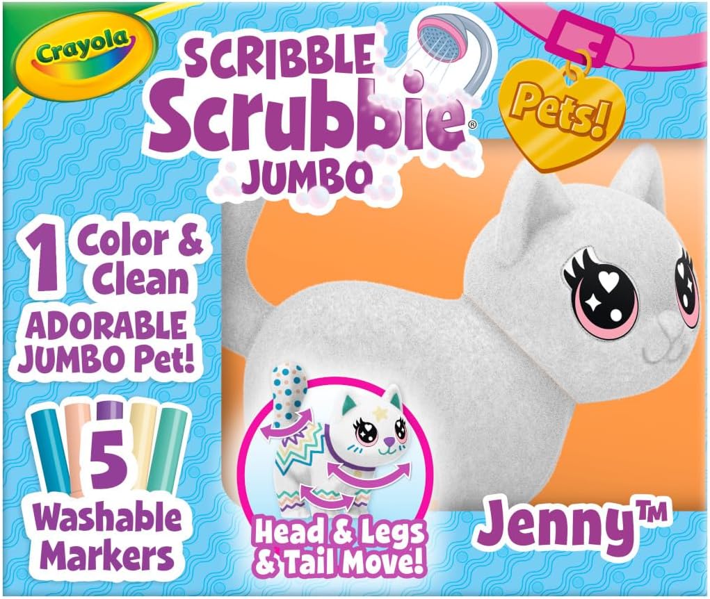 Crayola Scribble Scrubbie Jumbo Toy Cat, Large Posable Animal for Kids, Birthday, Gift for Girls & Boys, Washable Coloring & Grooming Toy, Ages 3+