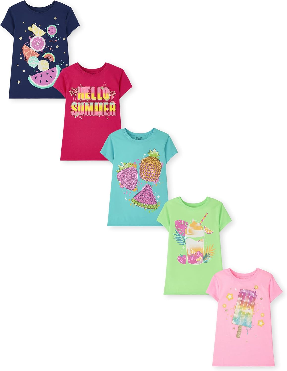 The Children's Place Girls' Short Sleeve Graphic T-shirts (5-Pack)