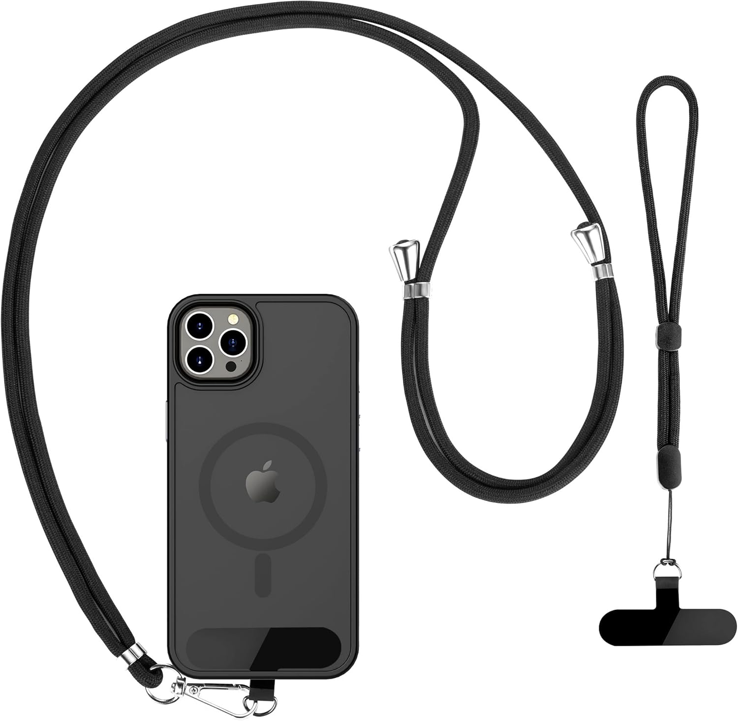 CACOE Cell Phone Lanyard, Black, 2 Pcs | 1 Adjustable Neck Strap, 1 Wrist Strap, 2 Pads Included, Universal Crossbody Multifuctional Compatible with Most Smartphones