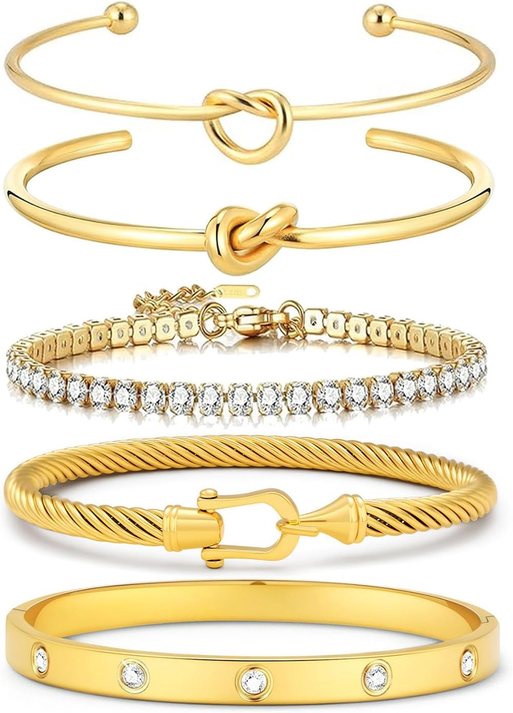 18 K Gold Plated Love Bangle Bracelet Stack Cuff Jewelry for Women Jewelry Set for Women Gift with Box