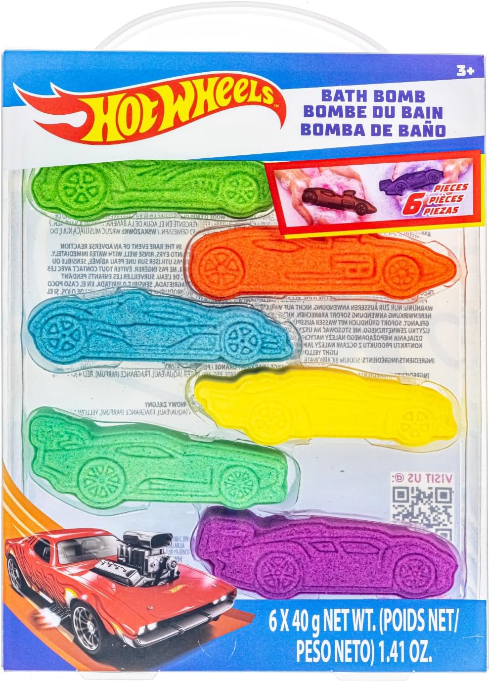 Hot Wheels Bath Bomb Set, 6-Piece Bubble Gum Scented, Ages 3+