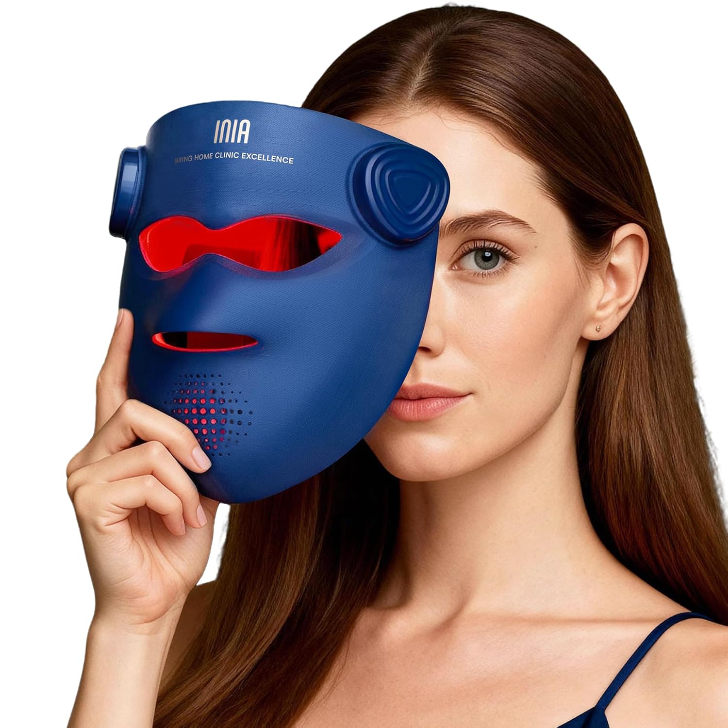 INIA GLOW 4D Wireless Red Light Therapy Mask for Face, Dual NIR, 320 LEDs | 4D Contour-Fit, Under-Eye Cooling, 4 Modes, Cordless & Rechargeable, Home & Travel Use, Skincare Gift for Women Wife Mom