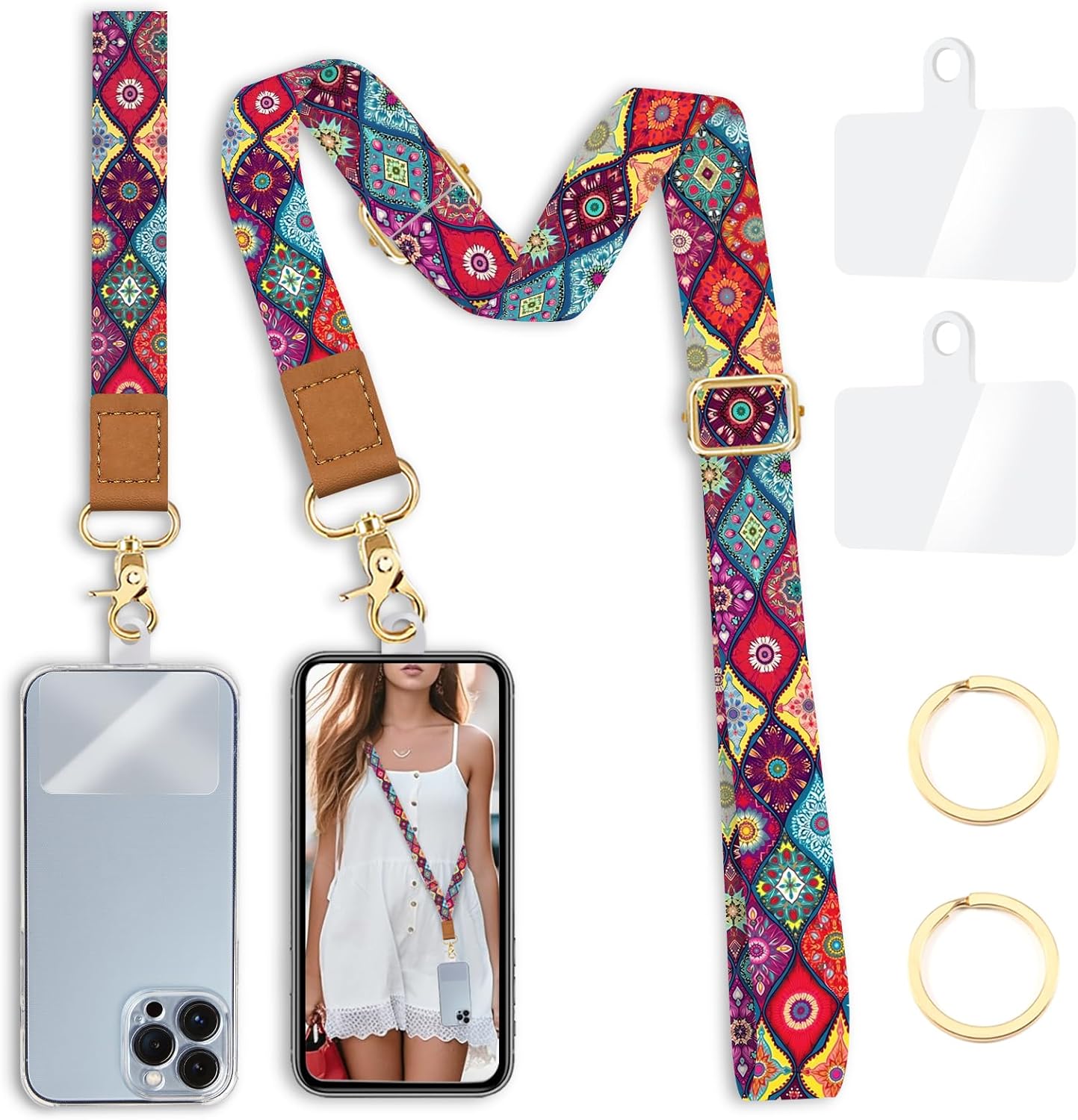 Yonlevres Phone Lanyard Crossbody Strap Wrist Neck Adjustable Women Boho | Cell Phone Lanyard for Travel Cruise Daily, Hands-free, Fit Keys ID Badge, for Full-coverage Phone Case, Accessories, Gifts