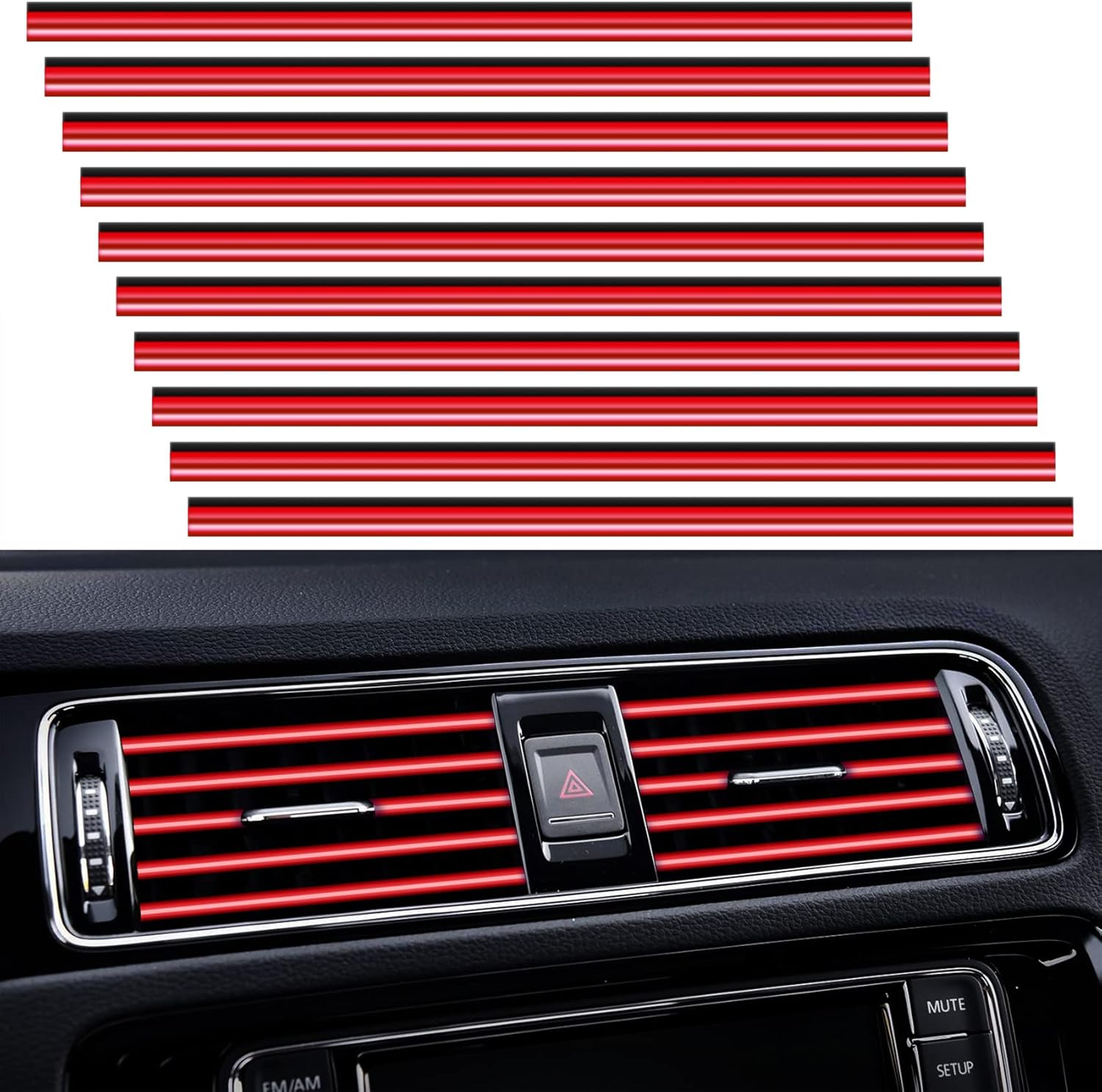 20 Pieces Universal Car Air Conditioner Vent Trim Decoration Strip Accessories, Waterproof Flexible Shiny Auto Car Interior Accessories for All Air Vent Outlet (A-Red - 20 Pieces)