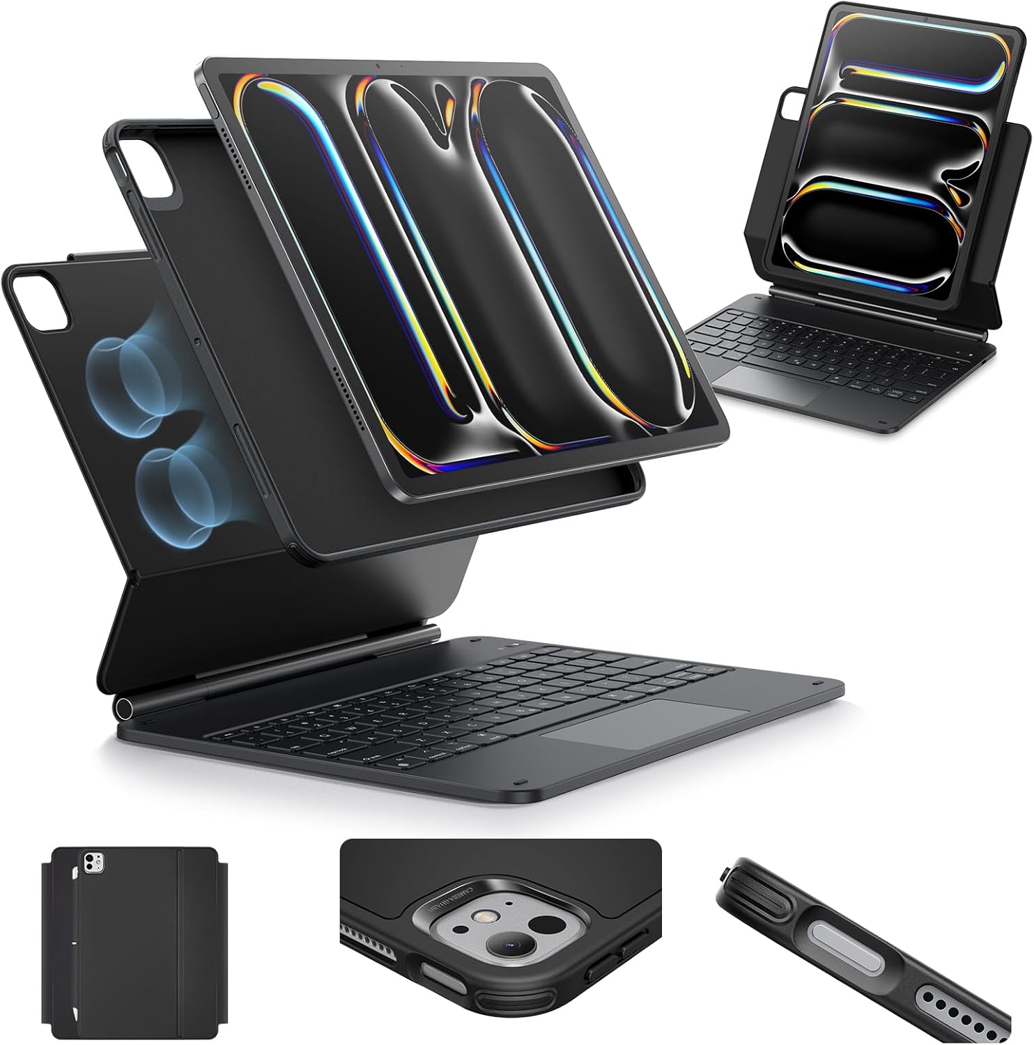 ESR for iPad Pro 13 Inch Case with Keyboard M5/M4,Multi-Mode Magnetic Stand | For Pro 13" 2025/2024, Secure Magnetic Lock, Detachable Back Case, Precision Multi-Touch Trackpad, Rebound 360 Series, Bla