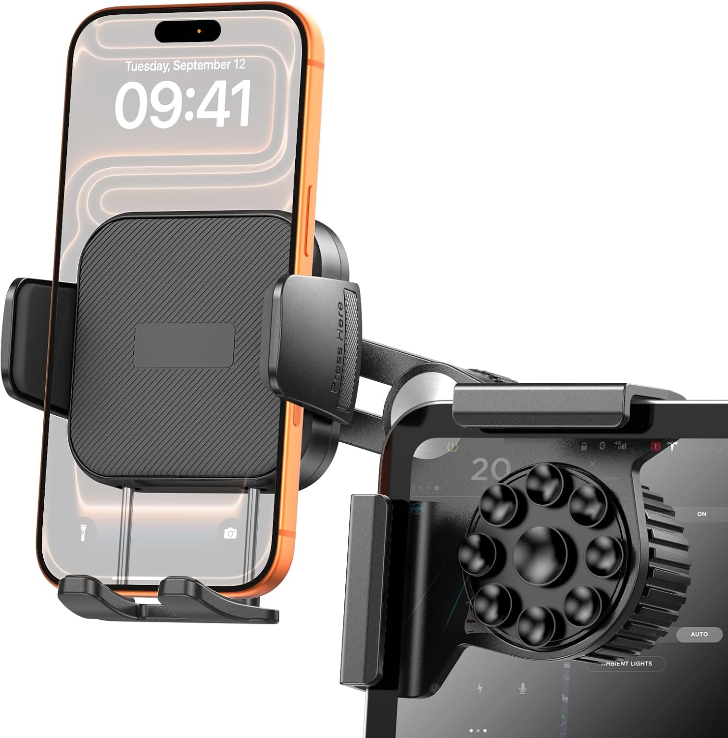 Tesla Phone Mount Model 3/Y Accessories: No-Adhesive for Clamp Car Mount for Model 3,Y,Juniper,Highland,Cybertruck,Fit for iPhone,Samsung,Google and All Android Mobile Phone