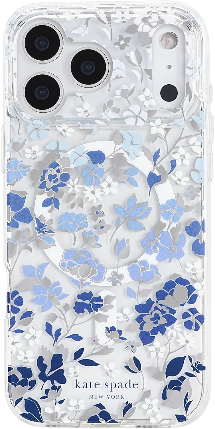 kate spade new york iPhone 17 Pro Max Case - Flowerbed Blue Gems | Compatible with MagSafe - Lightweight Designer Case for iPhone 17 Pro Max with Anti-Scratch Coating and Flowerbed Blue Design