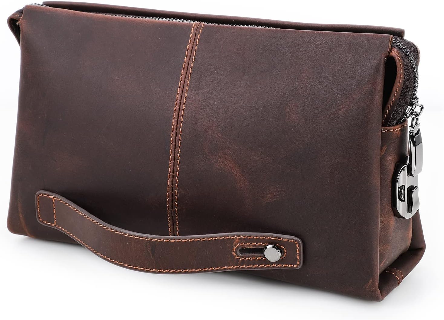 Leather Men Clutch Purse Bag, Mens Business Code Lock Wallet Anti Theft Clutch Purse Phone Holder Handbag Travel Bag | Business Wristlet Clutch Purse Handbag, Checkbook Organizer, Full Grain Leather, 