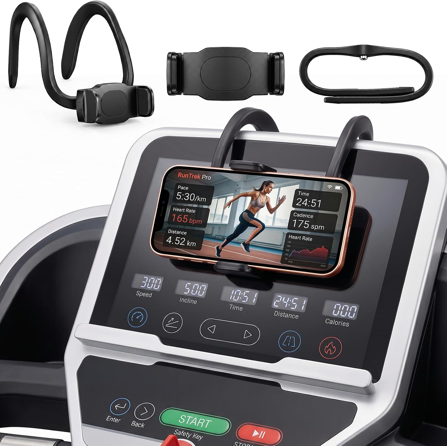 Flexible Silicone Phone Mount for Peloton & MYX Bike, Ball Head Adjustable with Protective Silicone Pad