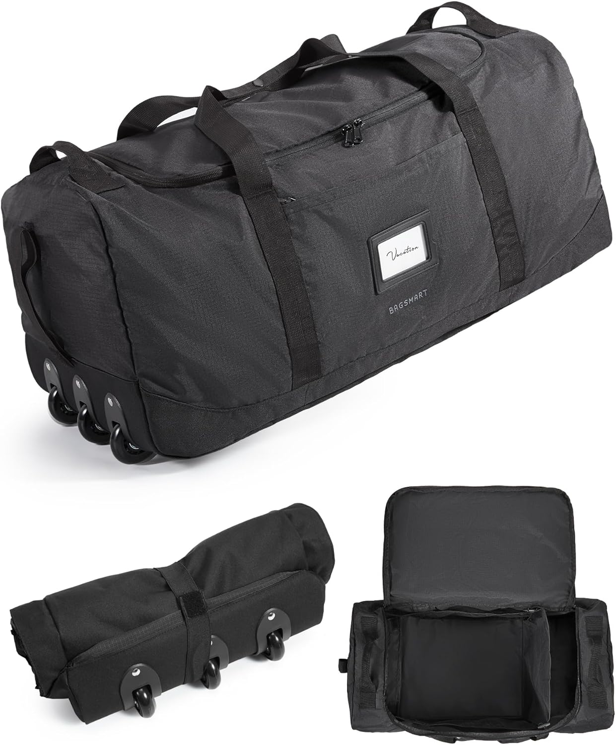 BAGSMART 83L Foldable Travel Bag, Large Duffle Bag Luggage for Travel | Foldable for Storage, 3-Wheels Rolling Duffel, Luggage Bag for road trips, summer camps, baseball gear bag college move-in