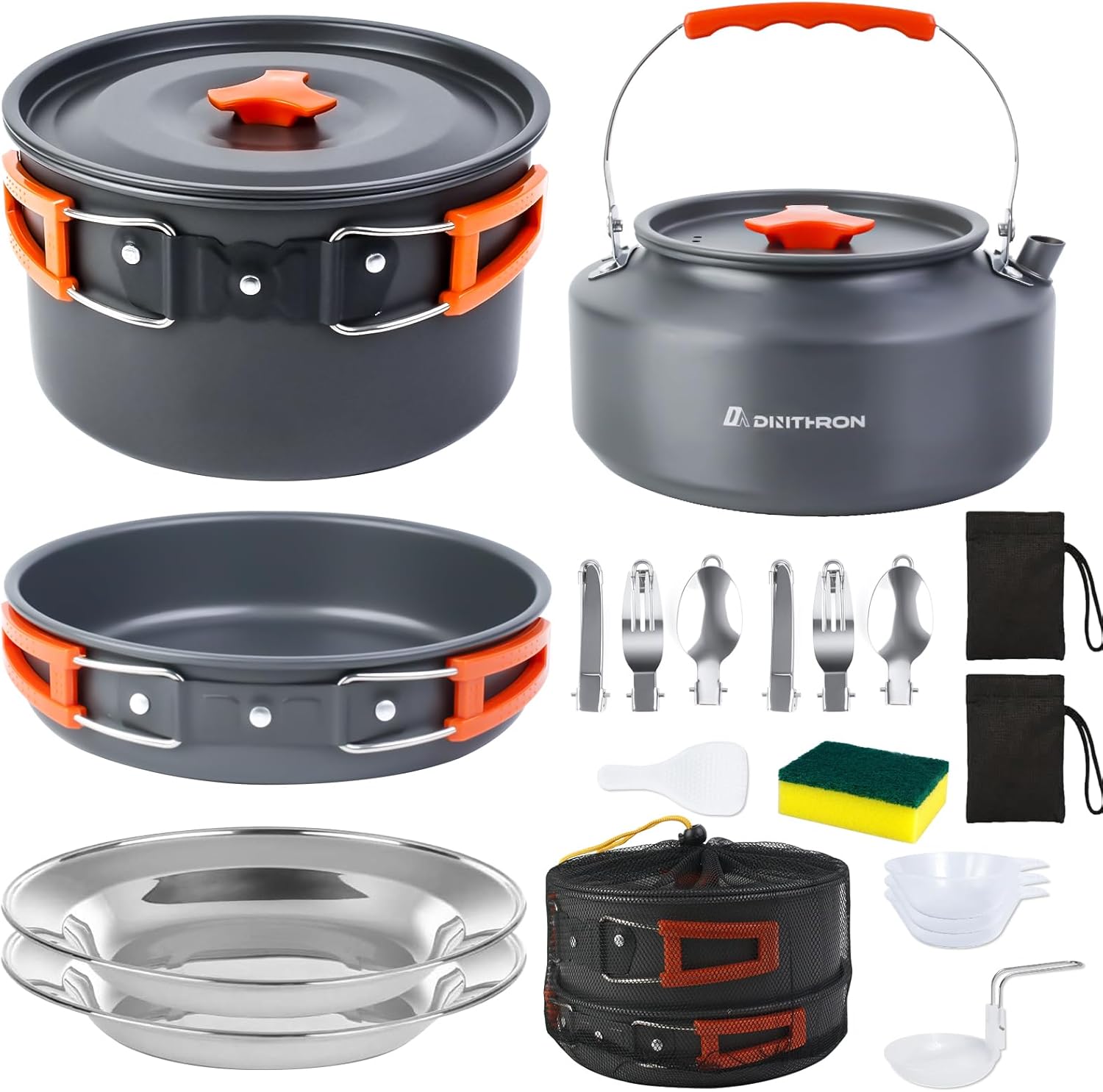 18-Piece Camping Cookware Set, Lightweight Camping Pots And Pans Set with Large 2.8L Pot Stainless Steel Cups Plates Forks Knives Spoons Kettle, Utensils for camp cook,Backpacking, RV&Picnic