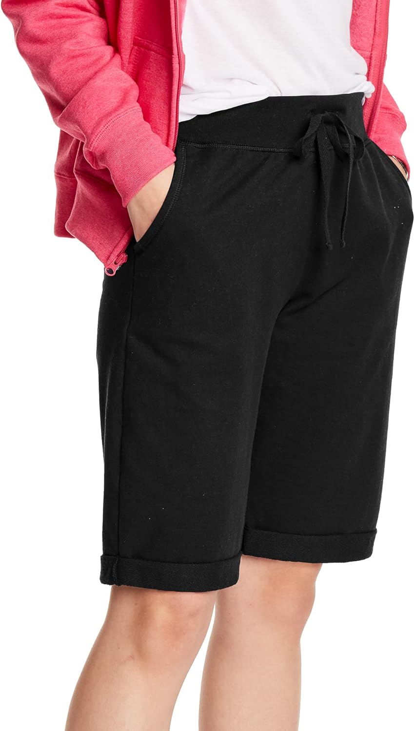 Hanes Women's Shorts, French Terry Bermuda Pocket Shorts, Jersey Knit Fleece Shorts, Women's Bermuda Shorts, 11"