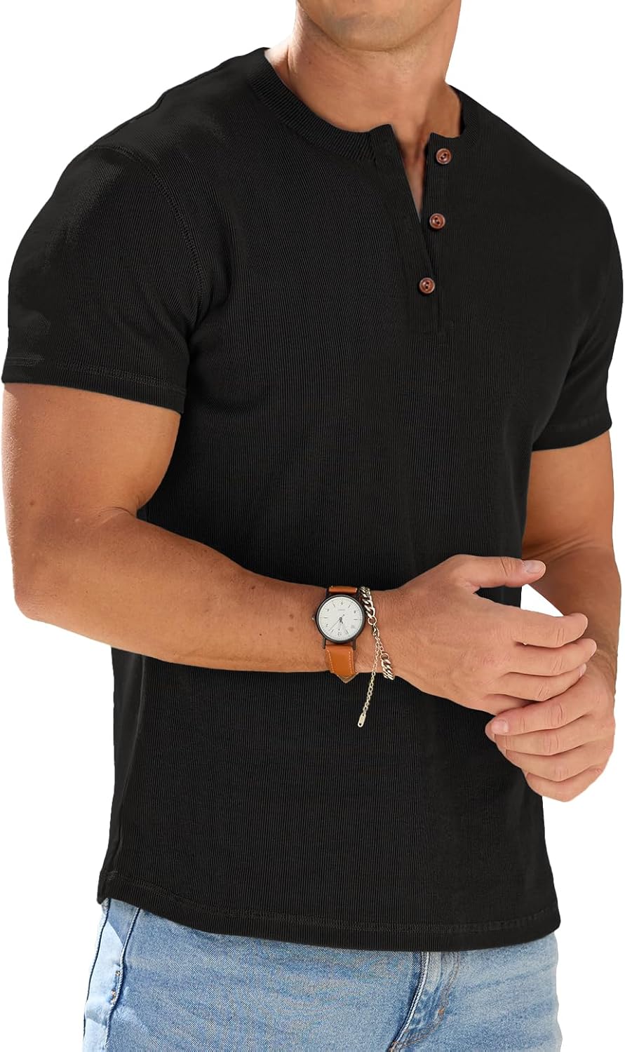 Sailwind Mens Muscle Henley Shirts Lightweight Workout T-Shirt Gym Tee Athletic Short Sleeve with Button