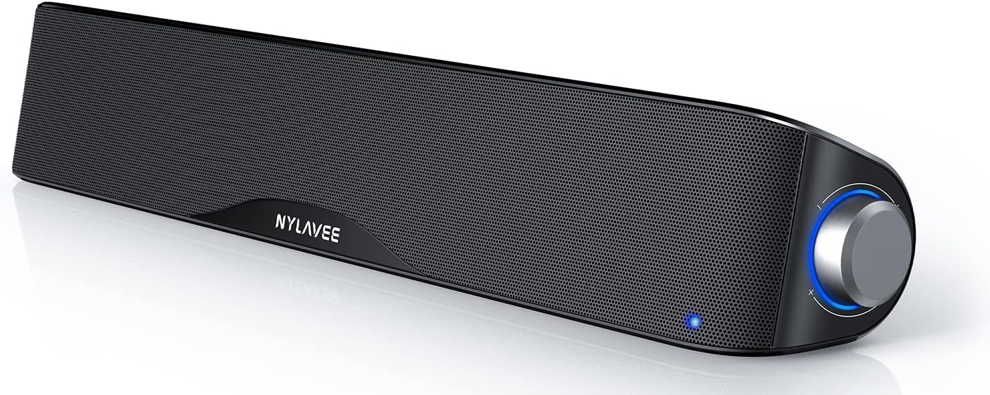 Nylavee Computer Speakers for Desktop PC, Bluetooth & AUX PC Sound Bar | 4-Driver Hi-Fi Stereo Sound, USB A/C Power, Built-in Mic and Headphone Jack, PC Speakers for Desktop, Laptop, Monitor