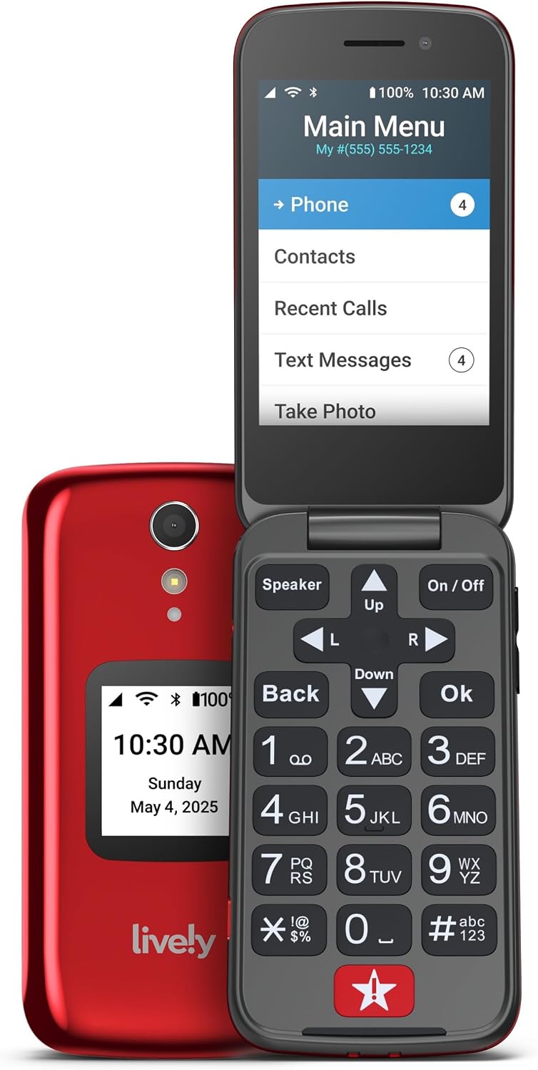 LIVELY Jitterbug Flip Cell Phone for Seniors, Flip2, Red | Simple Flip Phone for Seniors with No SIM Needed, Requires an Activated Phone Plan, Not Compatible with Other Carriers