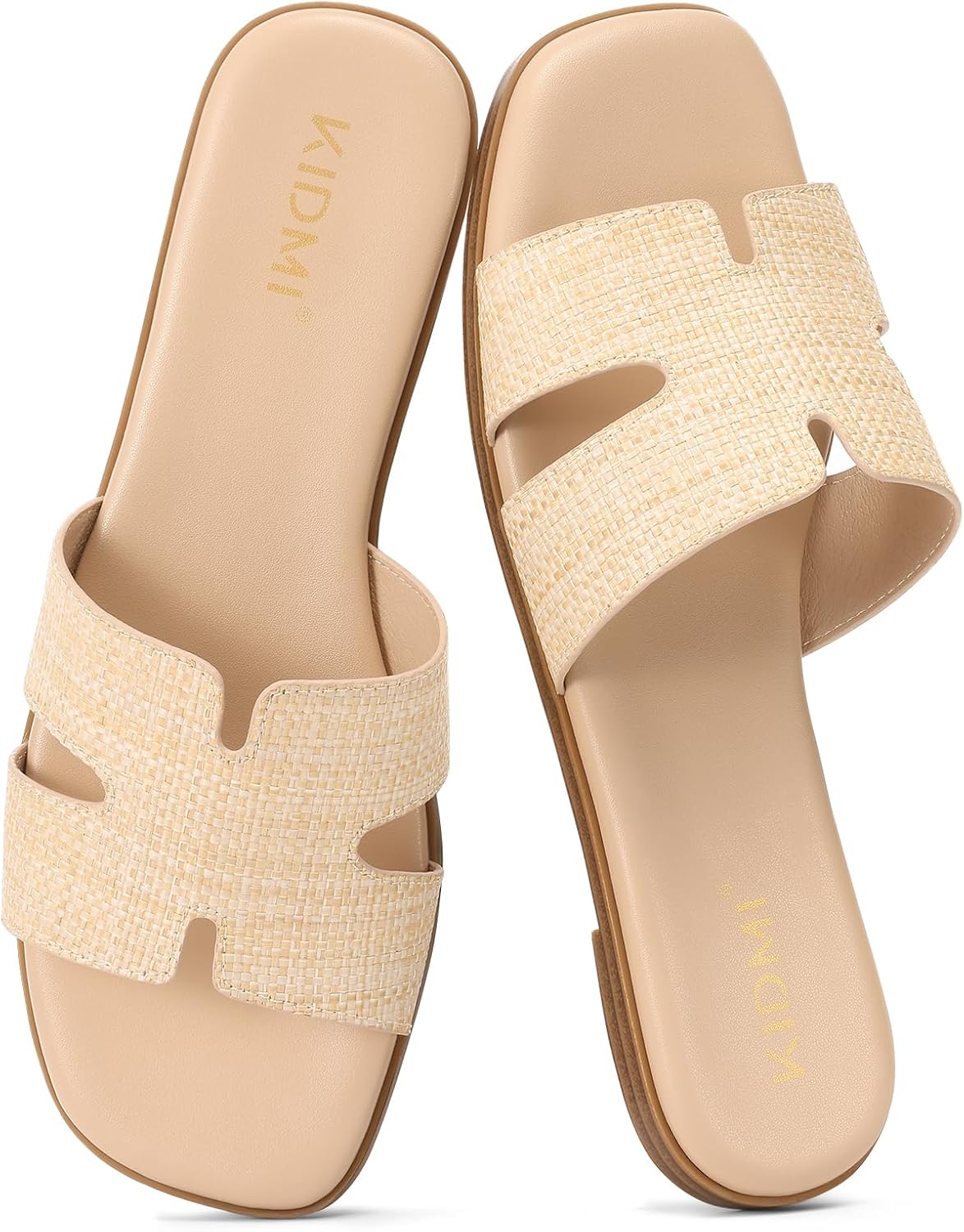 KIDMI Women's Dressy Flat Sandals, Comfortable Slip On Summer Slides, Fashion Open Toe Casual Sandals