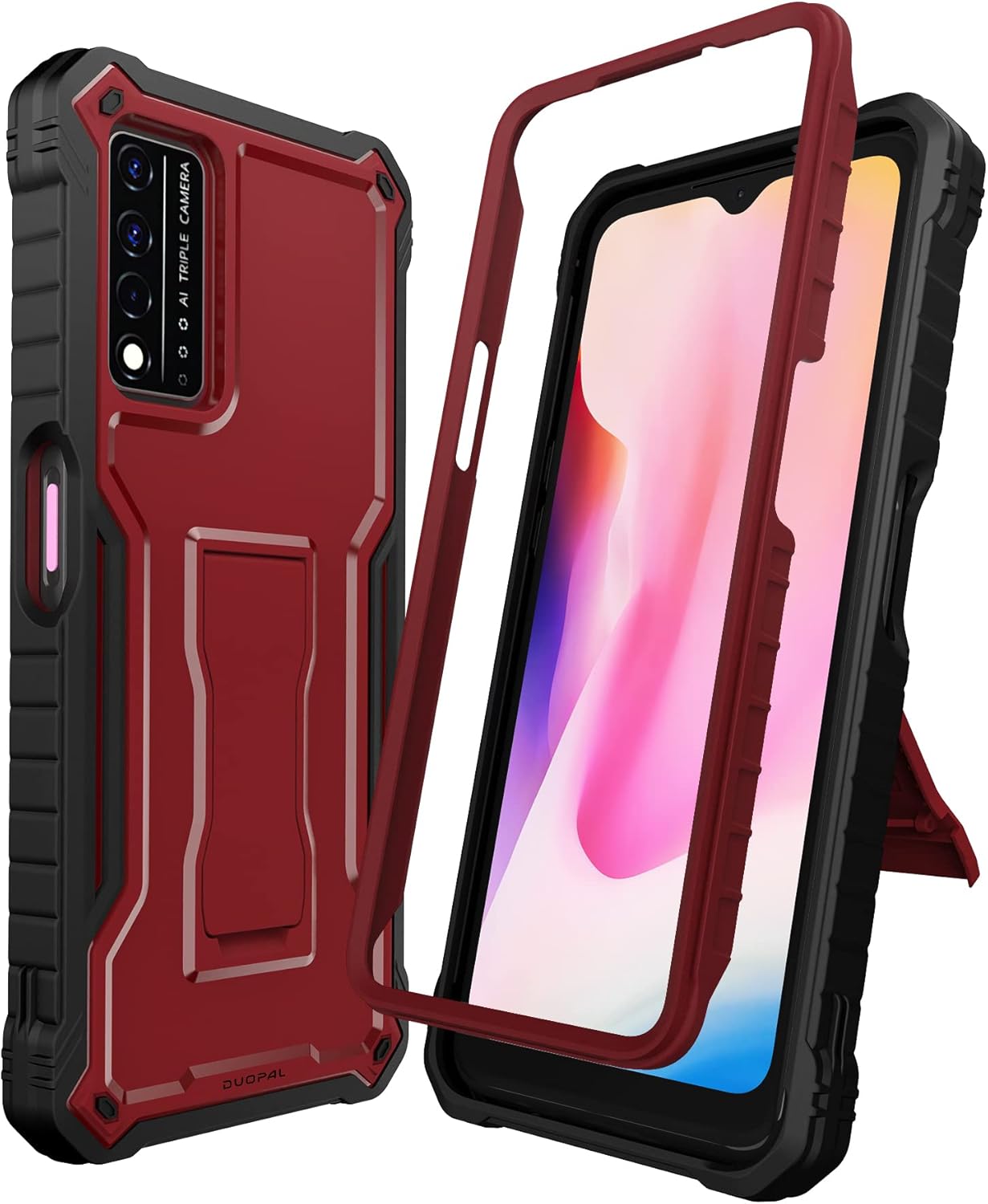 for T-Mobile REVVL V Plus 5G Case, Military Grade Protection Shockproof Case Built-in Kickstand Compatible with REVVL V Plus 5G Phone (Red)