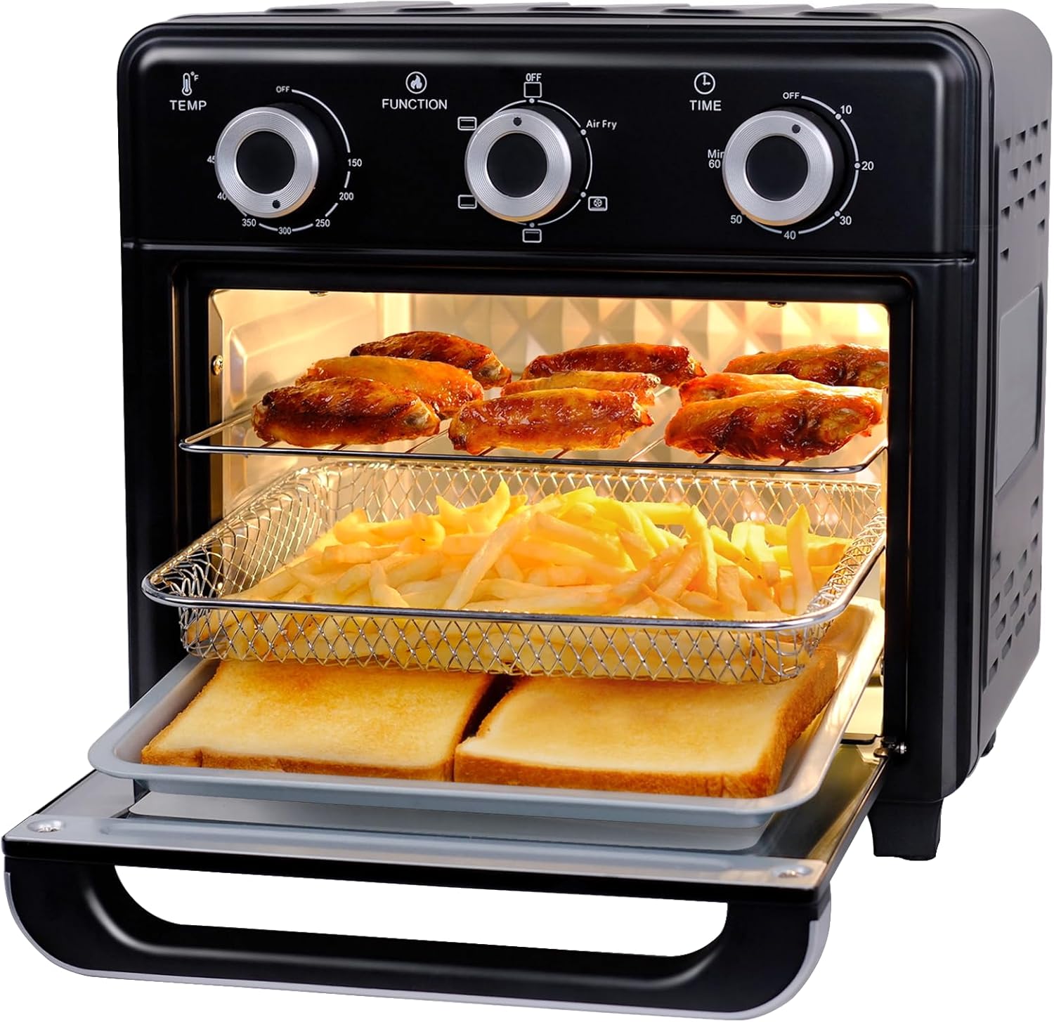 10QT Air Fryer Toaster Oven Combo, 3-Layer Cooking Air Fryer Oven with Visible Window, Countertop Airfryers with 5 in 1 Functions, Cooks 6 Toast slices at once, Ideal for Small kitchen