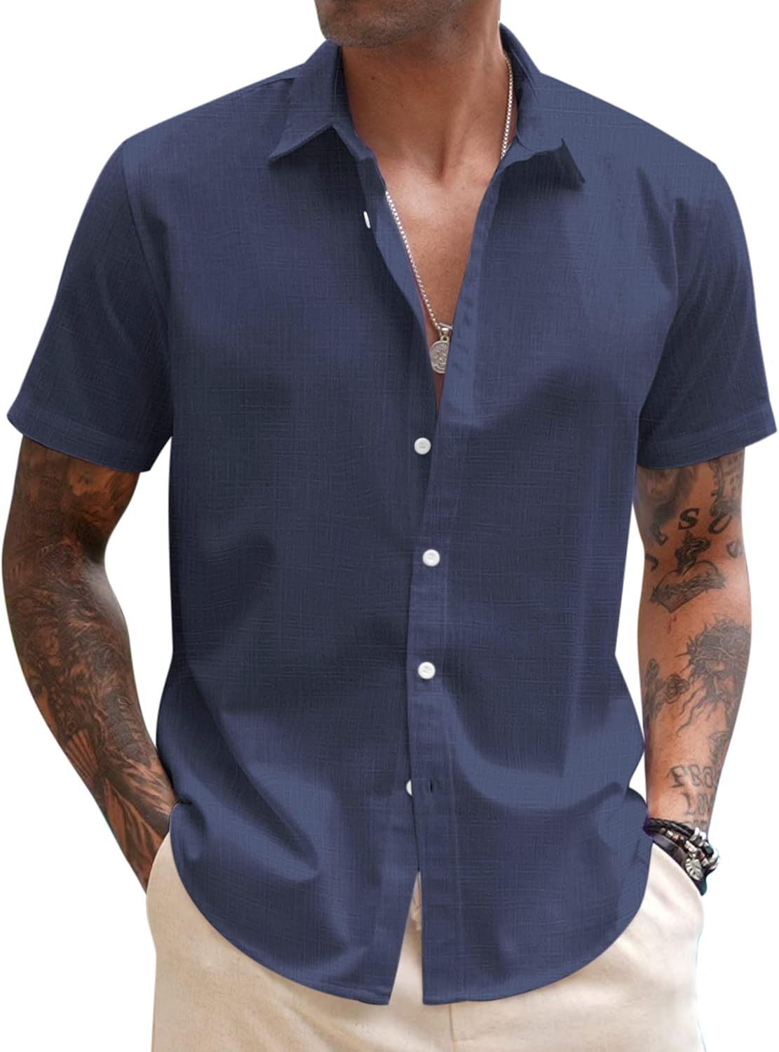 COOFANDY Mens Button Down Short Sleeve Beach Shirts Casual Summer Button Up Cruise Vacation Linen Shirt