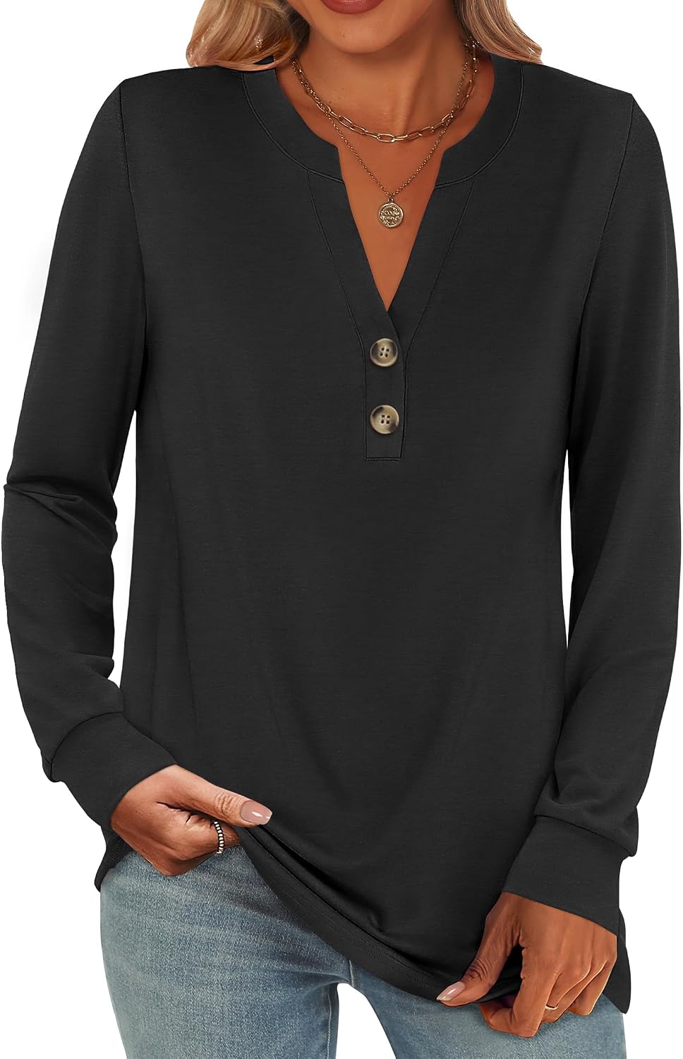 ANRABESS Women's Long Sleeve Shirts 2026 Spring Fashion Dressy Casual Tops Trendy Henley Blouses Cute Work Outfits Clothes