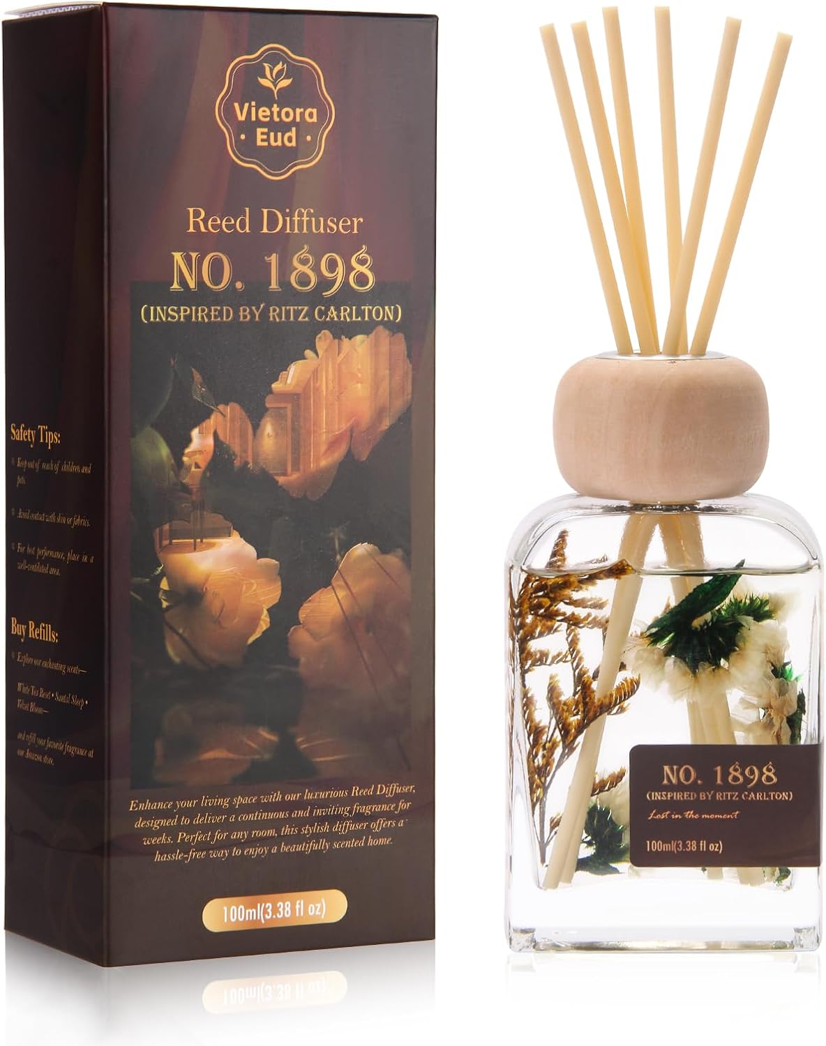 No. 1898 Reed Diffuser Inspired by Ritz Carlton, 3.38 Fl Oz | Luxury hotel collection Long-lasting fragrance for 12 weeks, flame-free, Non-toxic, safe for home & office, an elegant gift.