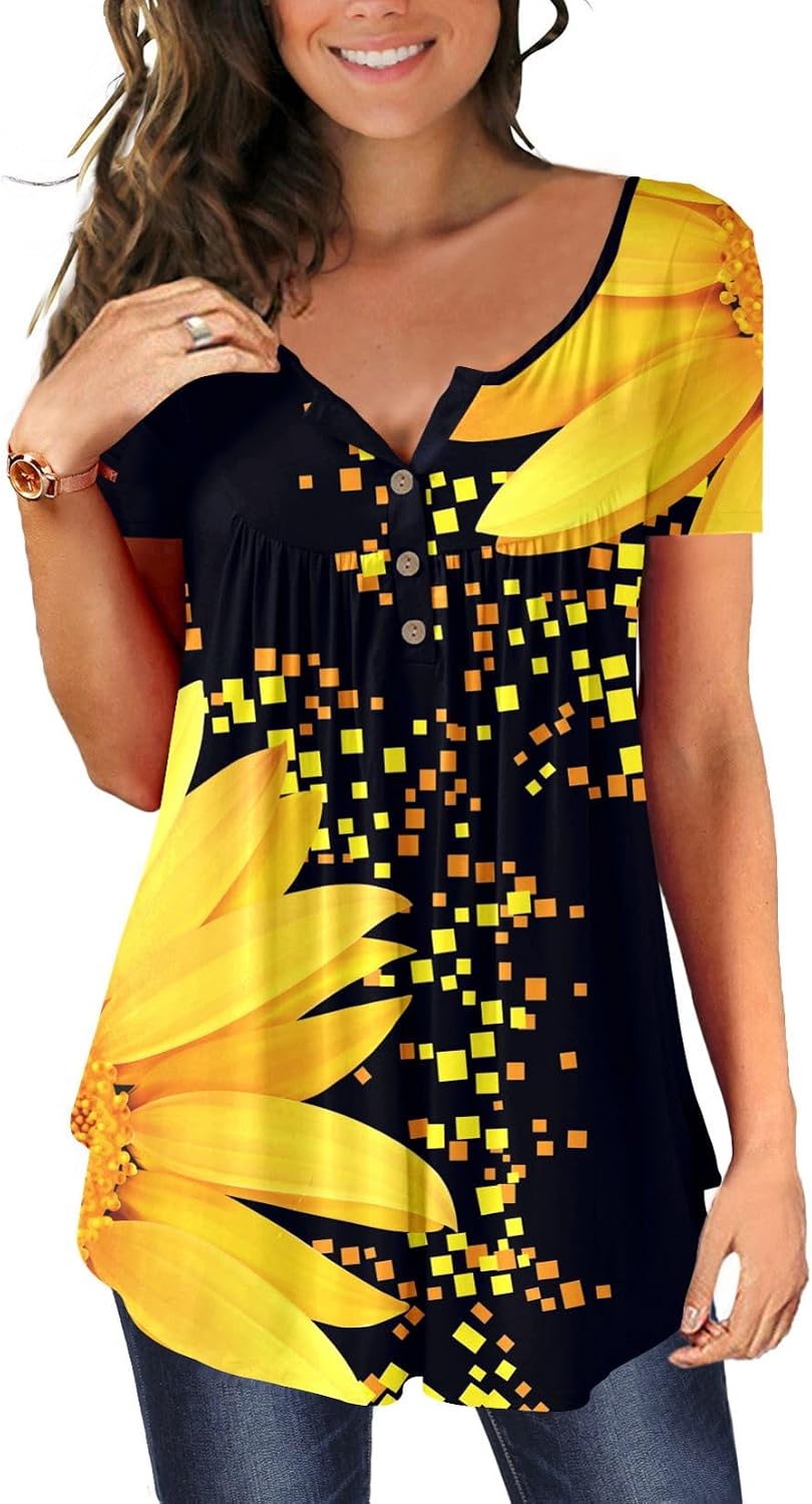 Ulovmi Plus Size Womens Tunic Tops To Wear With Leggings Summer Short Sleeve