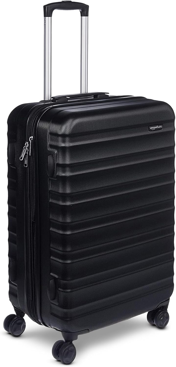 Amazon Basics 26" Hardside Medium Checked Luggage, Expandable For Up to 15% More Space, With Scratch-Resistant Surface, Four Multi-directional Wheels, Black