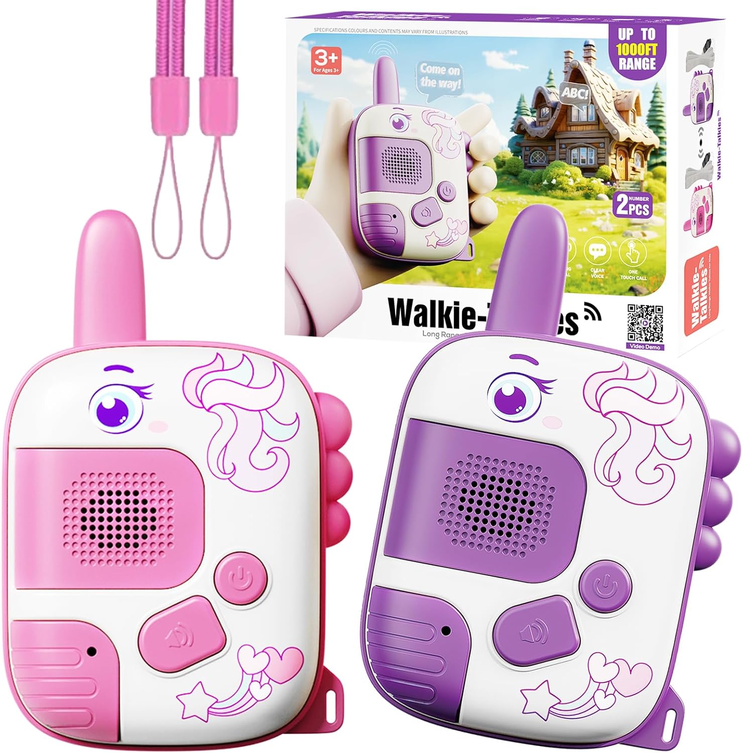 Unicorn Walkie Talkies for Kids Ages 3-9 | 2 Pack Long Range 1000ft | Outdoor Adventure Toys Birthday Gifts for Girls 4 5 6 7 8 Year Old