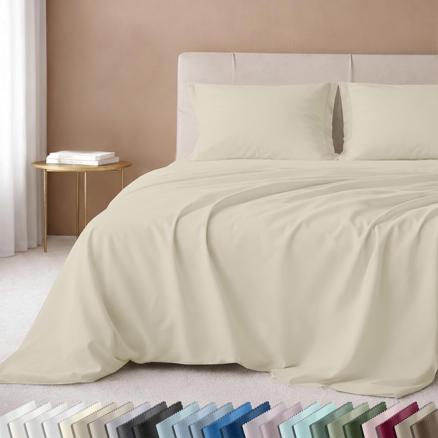 California Design Den Luxury 600 Thread Count Queen Sheet Set, 4 Pcs | 100% Cotton Sateen Backed by Good Housekeeping Seal, Soft & Smooth, 16" Deep Pocket, All-Around Elastic - Cream (Warm Ivory)