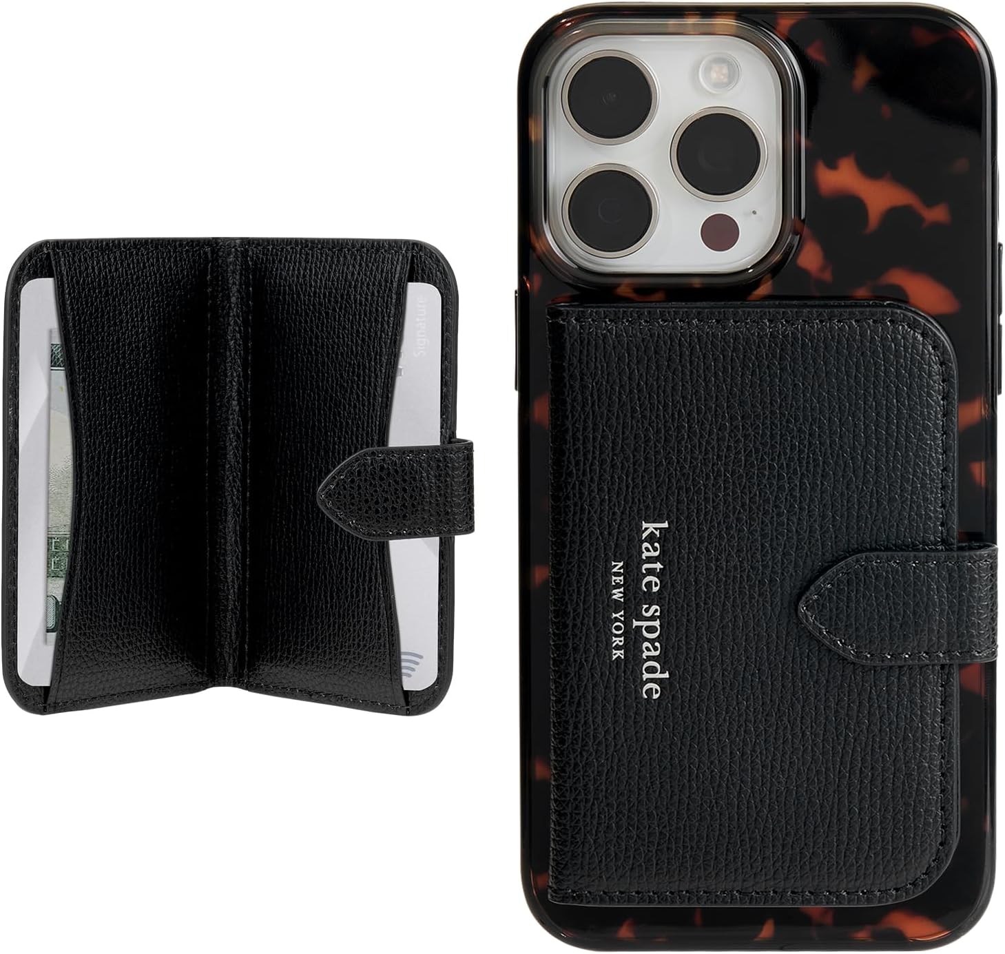 kate spade new york Morgan Magnetic Card Holder/Wallet - Midnight Black | Stylish Phone Wallet - Compatible w/MagSafe Phones & Cases -Detachable MagSafe Wallet for iPhone 17 Pro Max/16/15/14/Pixel 10
