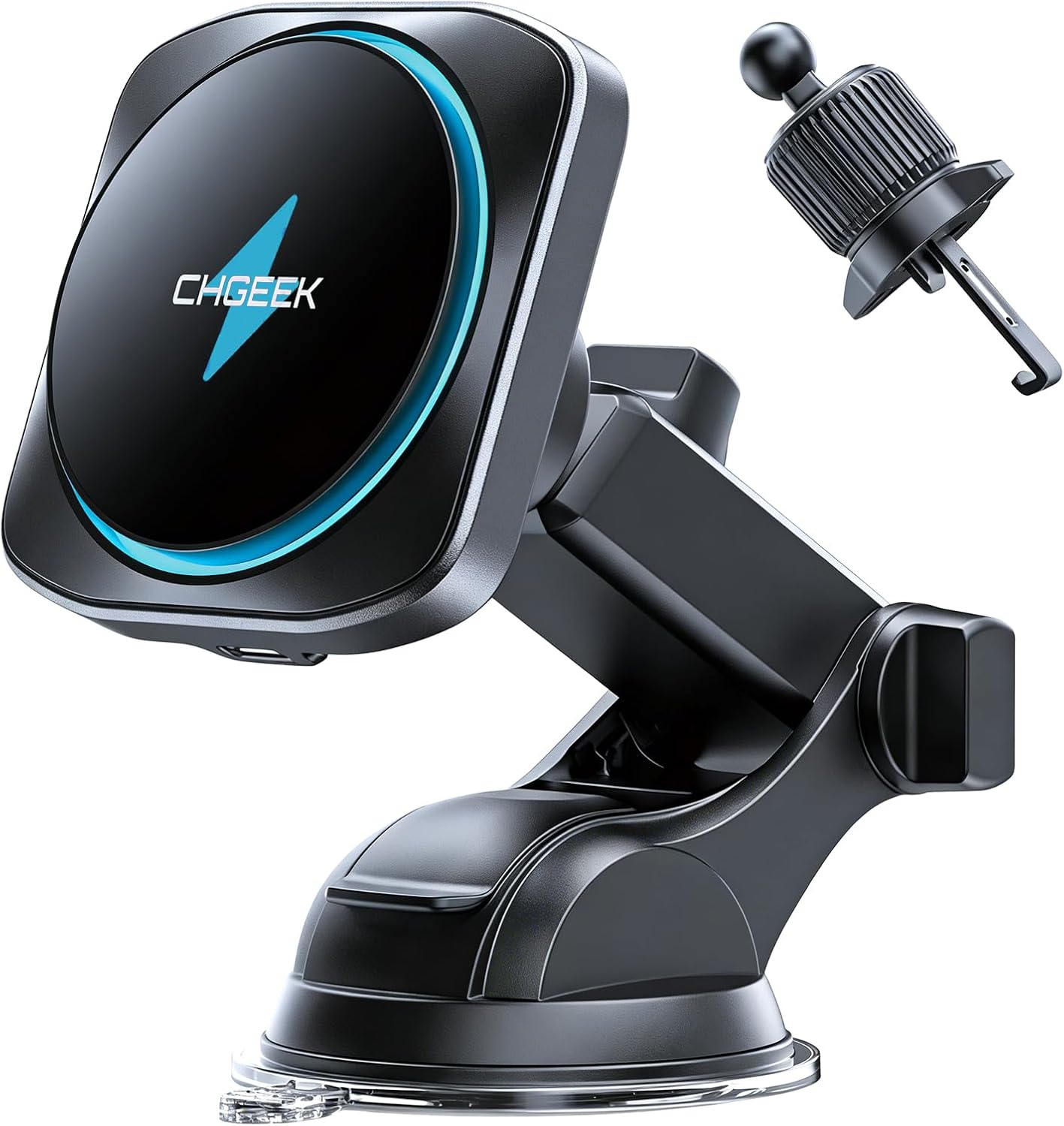 Chgeek for MagSafe Car Mount Charger, Wireless Car Charger Magnetic Car Phone Holder Mount Fit for iPhone17 16 15 14 13 12 MagSafe Case, Vent/Windshield/Dash Phone Mount Holder Fast Cooling Charger