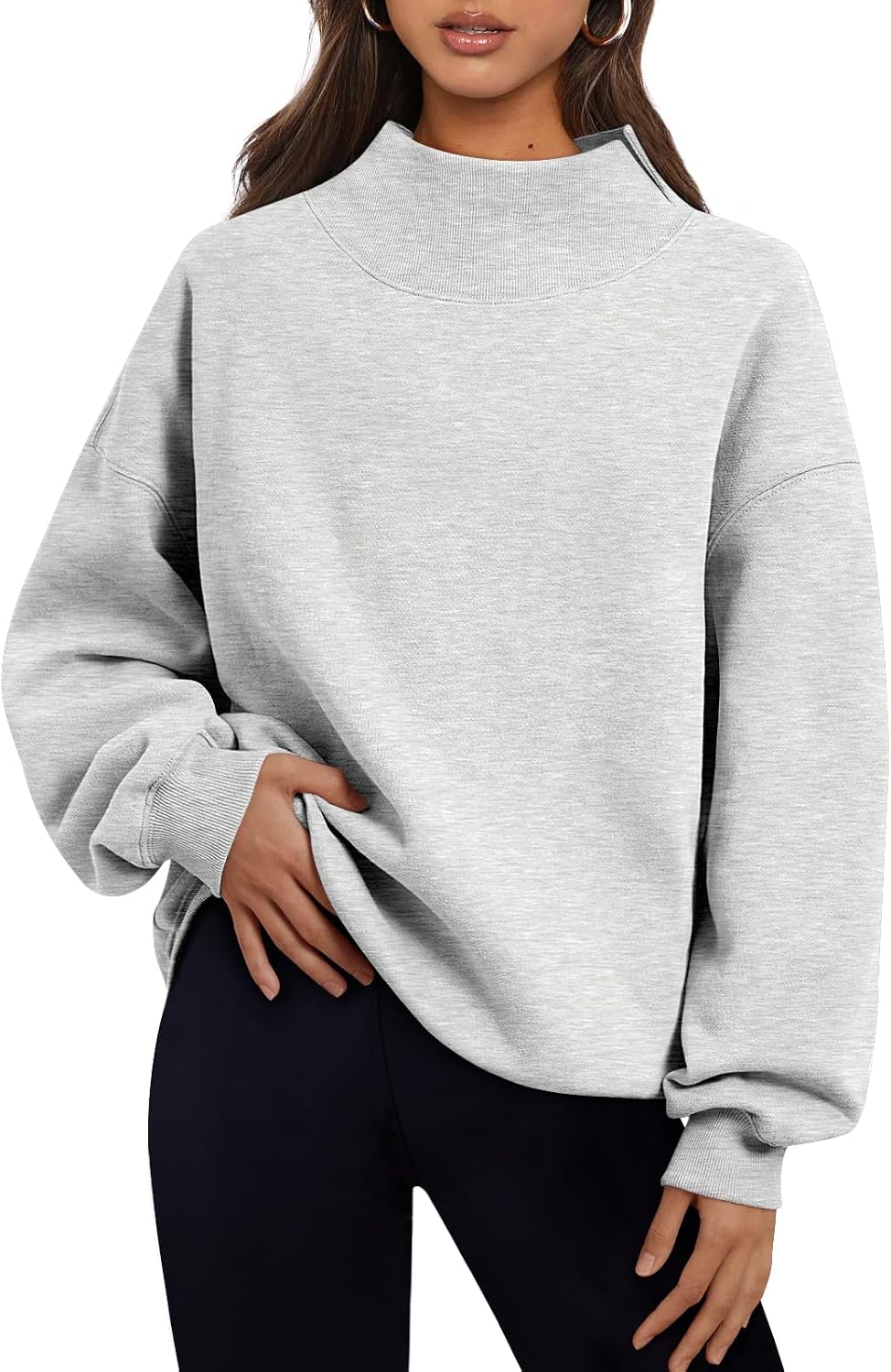 Trendy Queen Womens Mock Neck Sweatshirts Oversized Pullover Fall Outfits | Fall Fashion Clothes 2026,Long Sleeve Tops,Comfort Soft Fleece,Travel Casual Work Lounge Daily Outfit