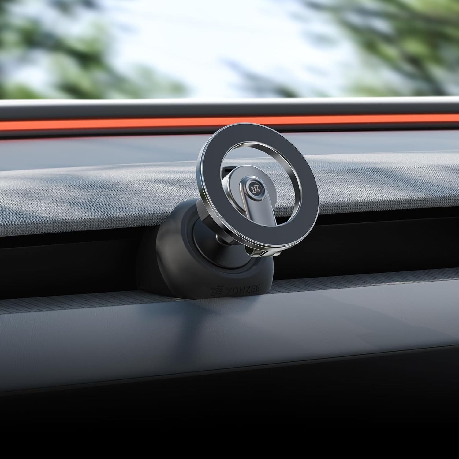 YONZEE Magnetic Phone Mount Compatible with 2025-2026 Model Y Juniper and 2024-2026 Tesla Model 3 Highland, Dashboard Ball Joint Base, Strong Magnetic Holder Ring, 360° Rotation