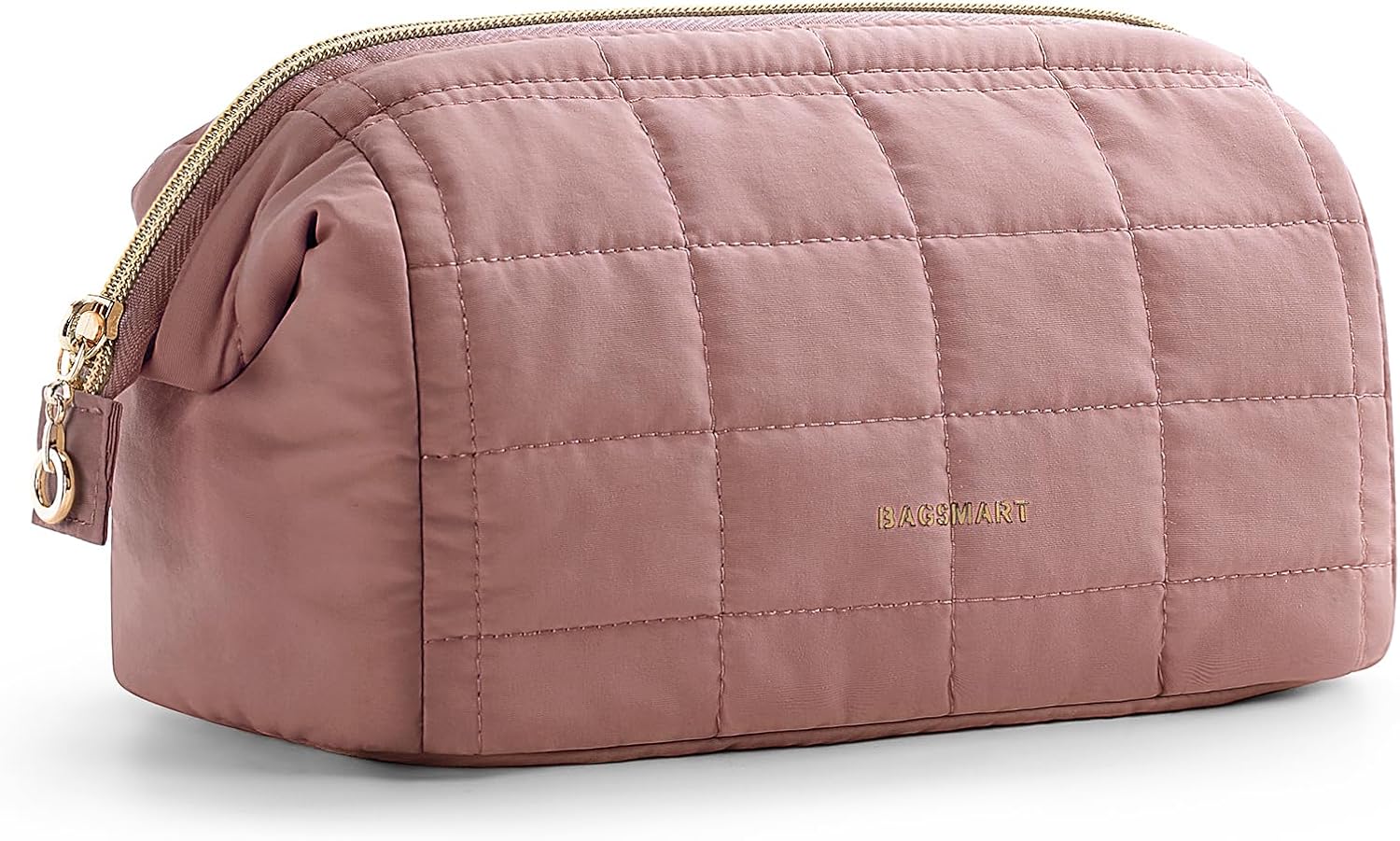 BAGSMART Makeup Bag Travel Toiletry Bag, Wide-open Zipper Pouch, Dark Pink | Puffy Padded, Travel Essentials, Make Up Bag, For Women, Makeup Organizer, Toiletries Accessories Brushes
